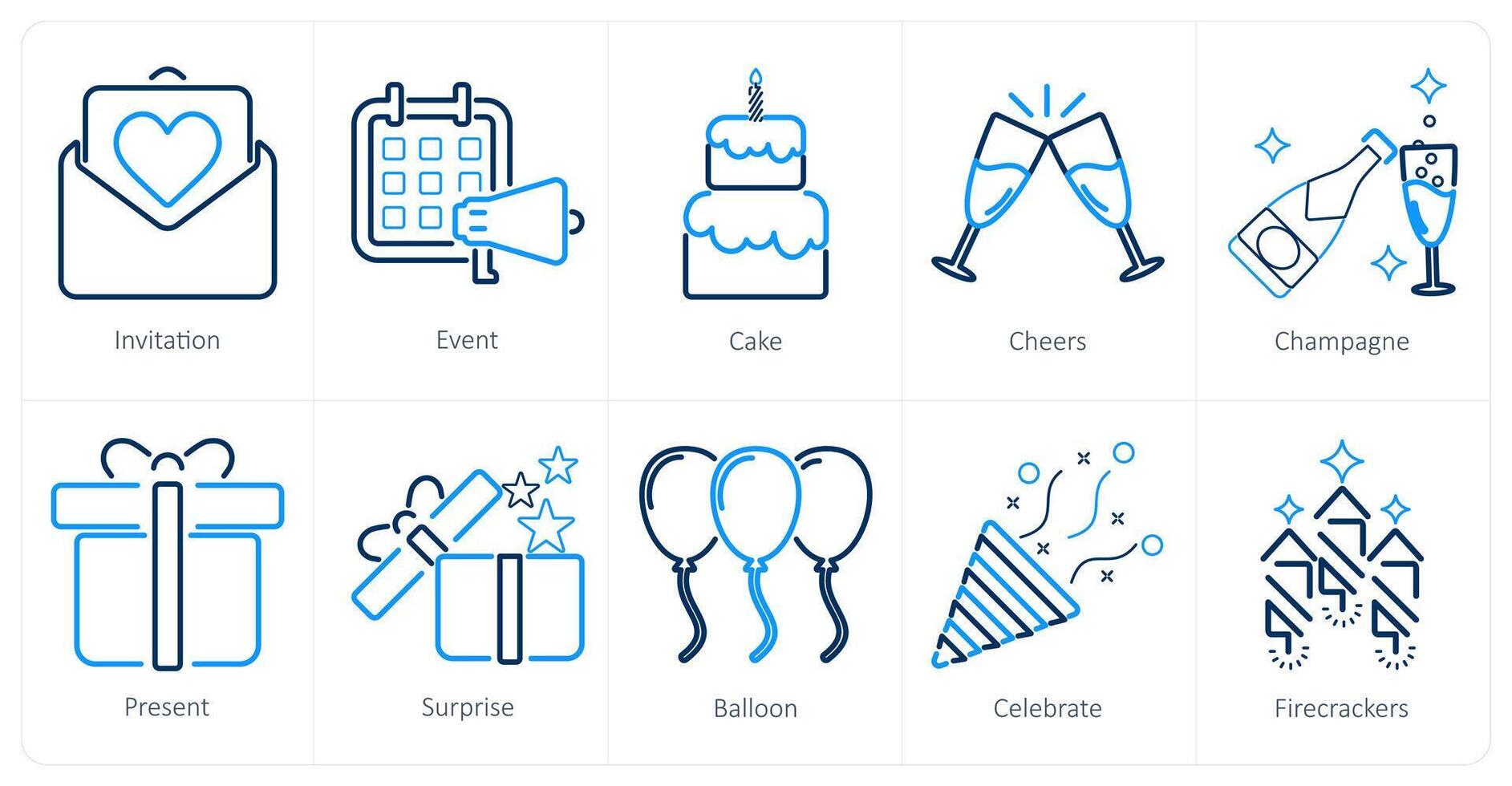A set of 10 celebrate icons as invitation, event, cake vector
