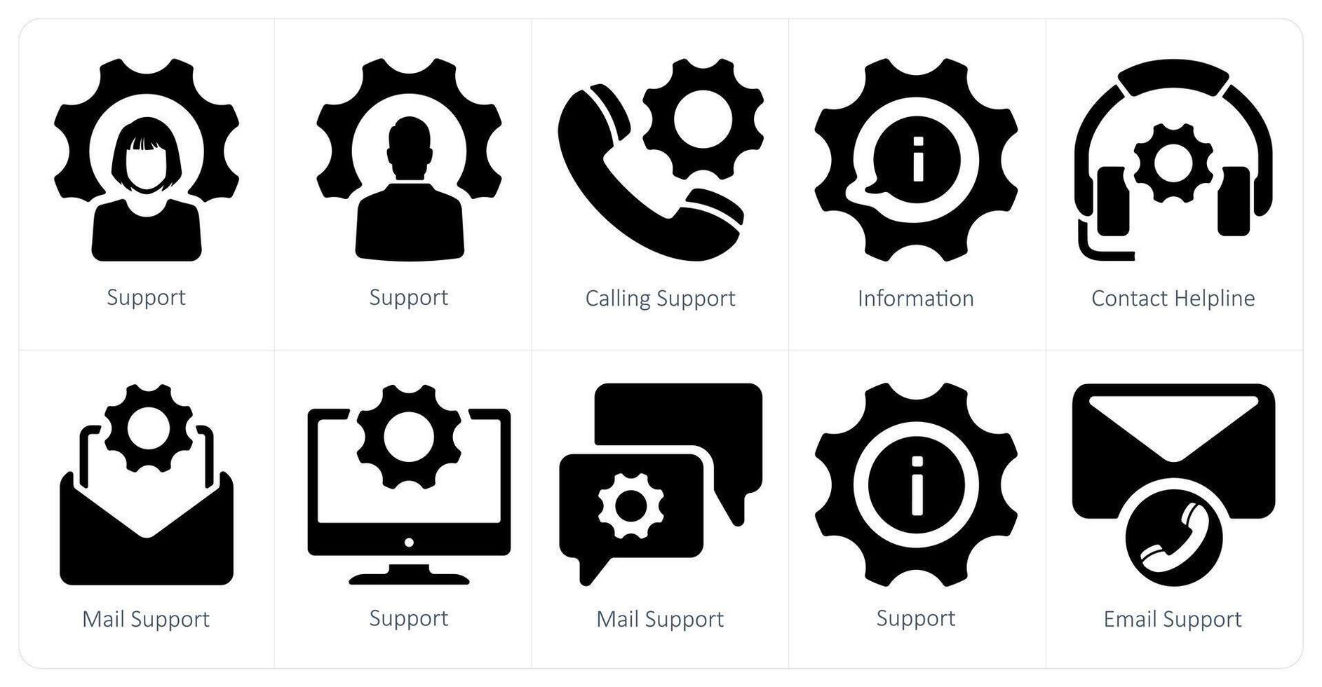 A set of 10 Customer Support icons as support, calling support, information, contact helpline vector