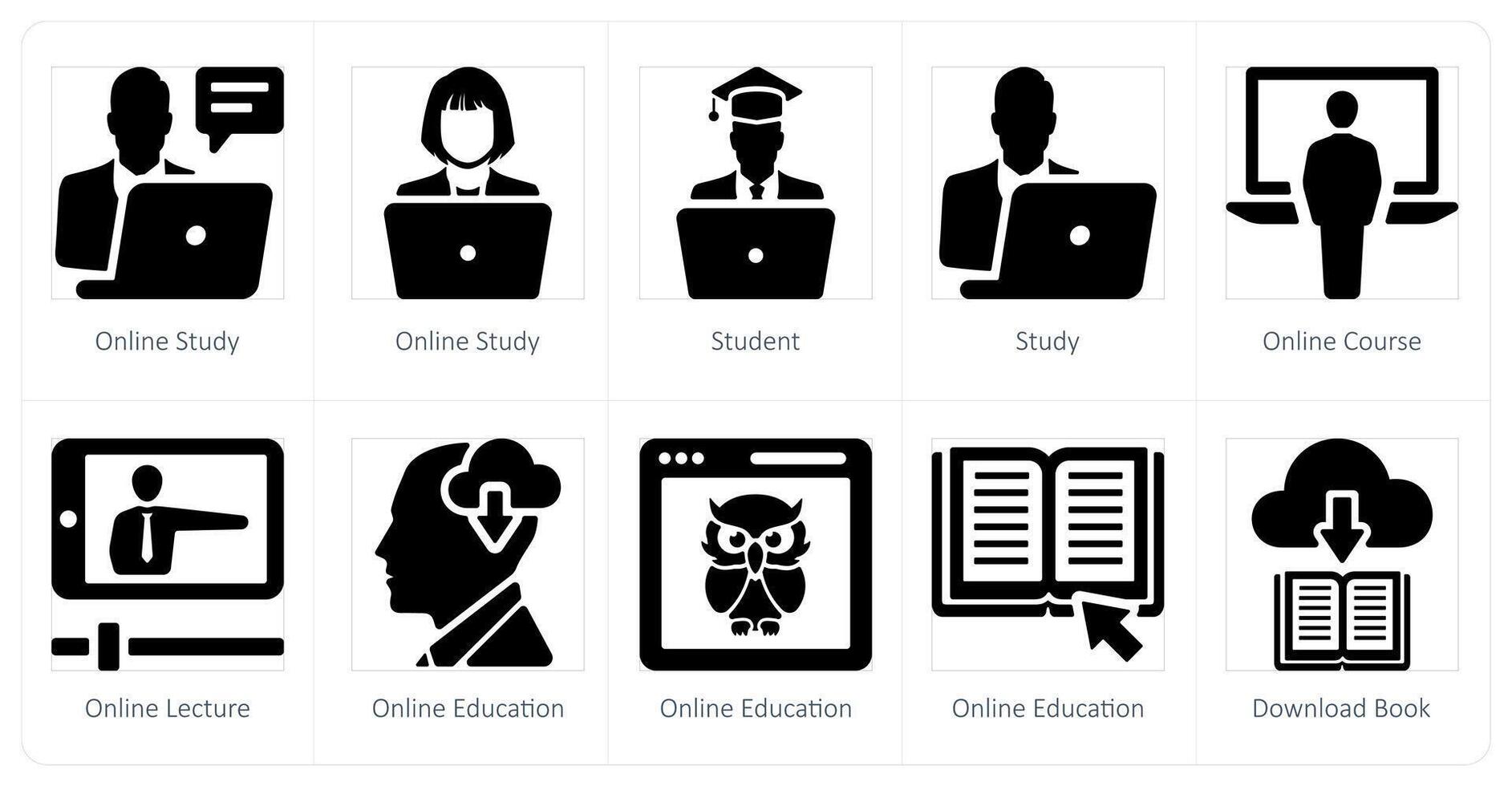 A set of 10 online education icons as online study, student, study, online course vector