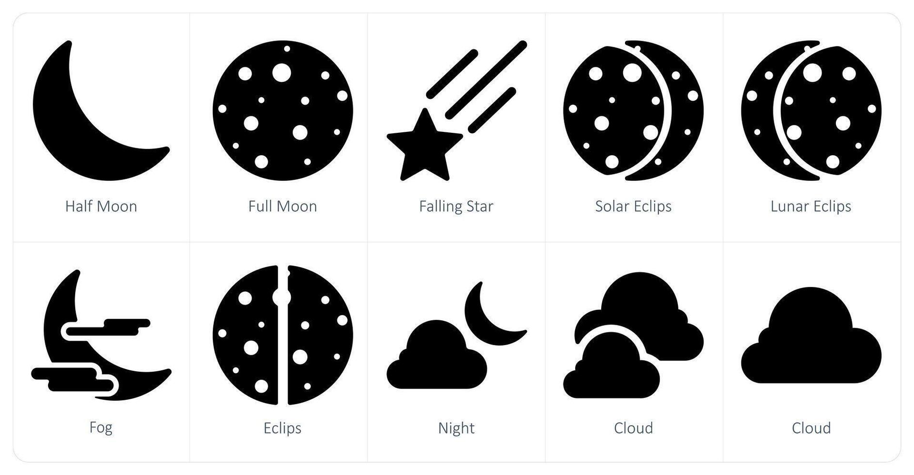A set of 10 Weather icons as half moon, full moon, falling star vector