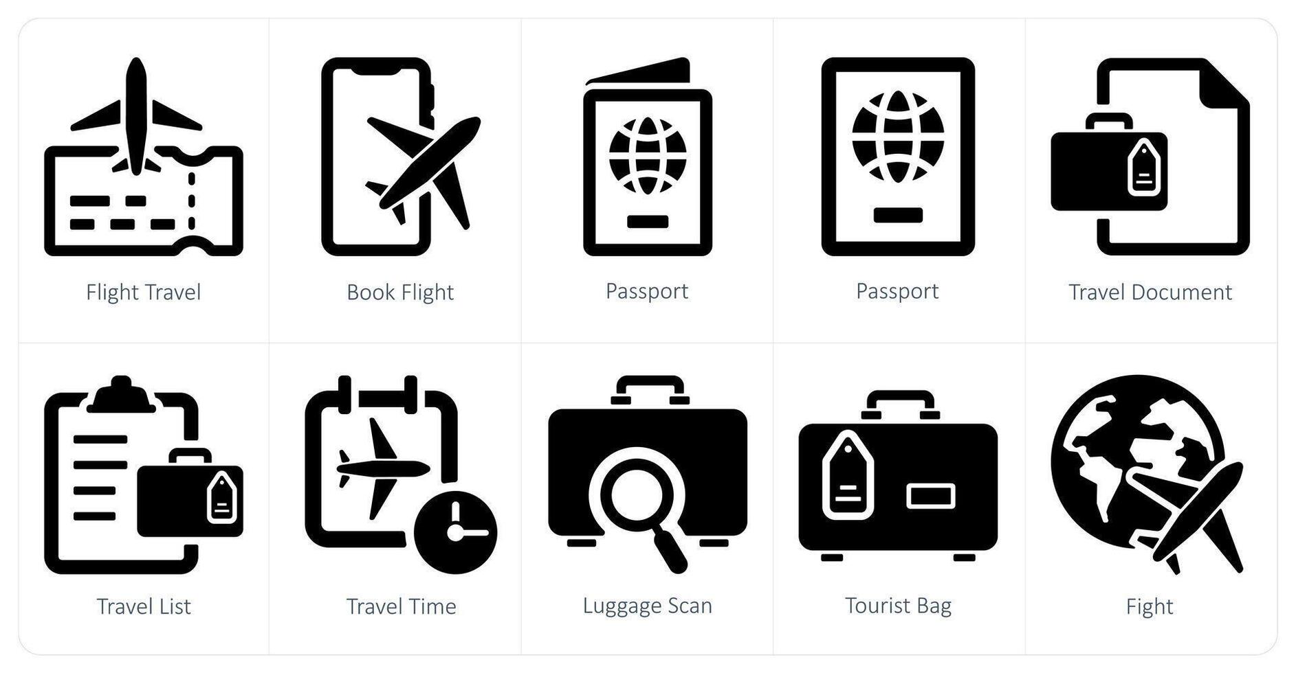 A set of 10 Travel and vacation icons as flight travel, book flight, passport vector