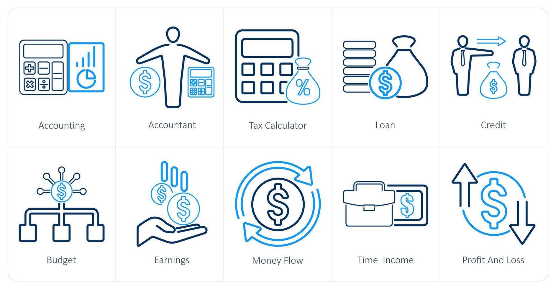 A set of 10 accounting icons as accounting, accountant, tax calculator vector
