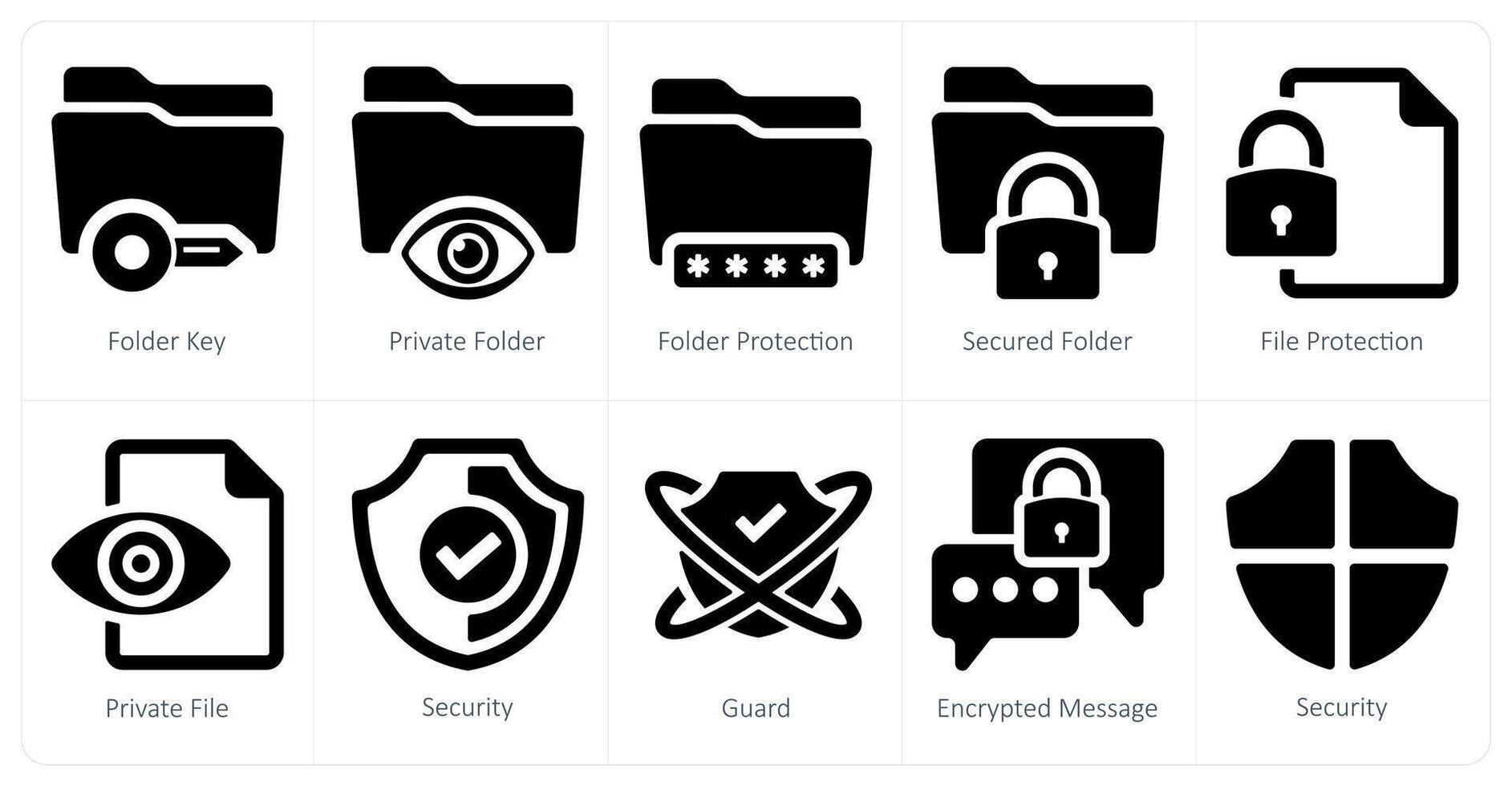 A set of 10 Security icons as folder key, private folder, folder vector