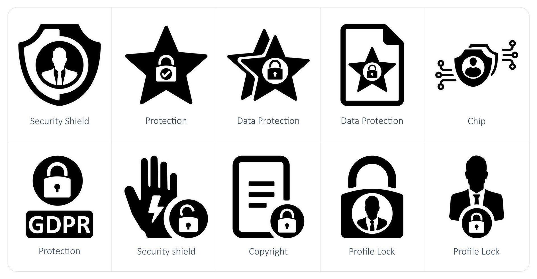 un conjunto de 10 gdpr íconos como seguridad proteger, proteccion, datos proteccion vector