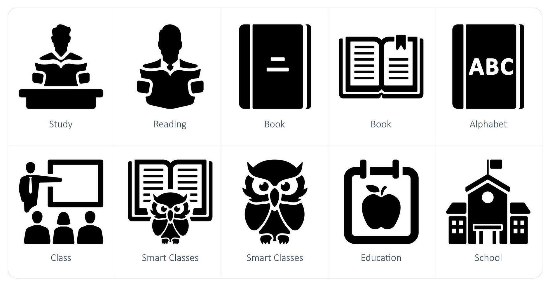 A set of 10 School and Education icons as study, reading, book vector