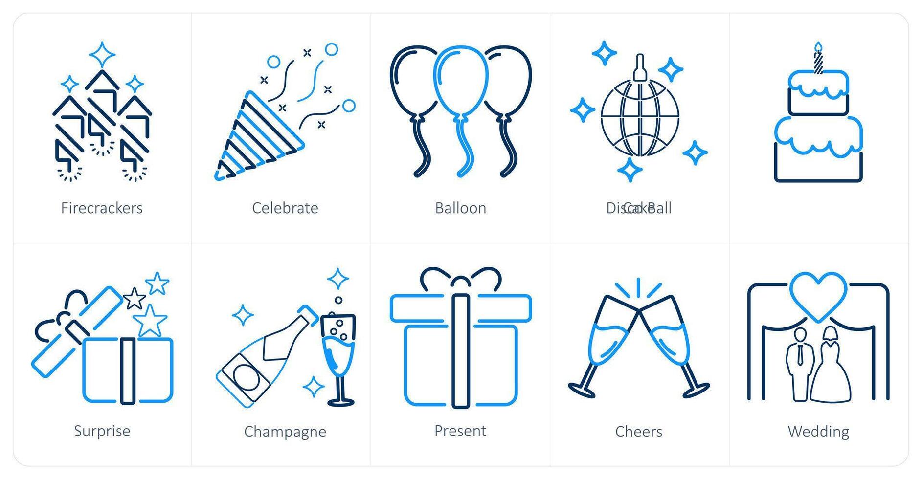 A set of 10 celebrate icons as firecrackers, celebrate, balloon vector