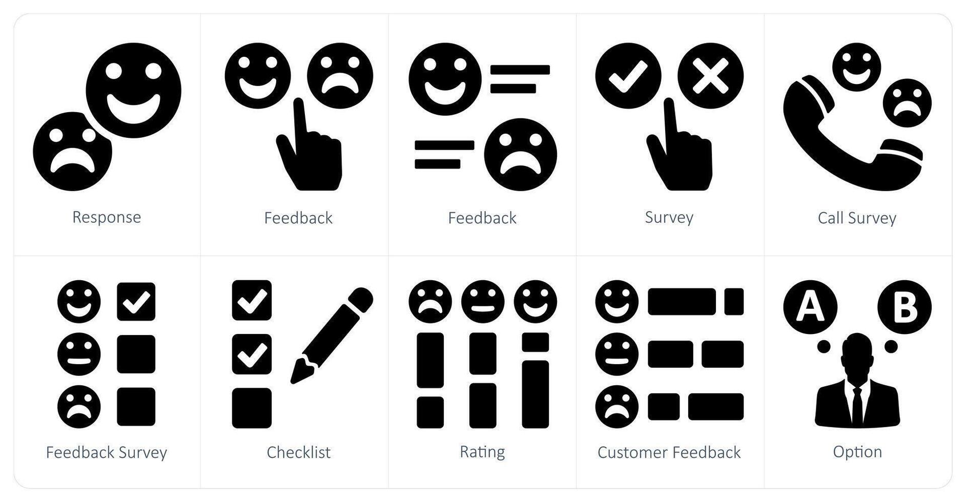 A set of 10 survey and ratings icons as response, feedback, survey vector