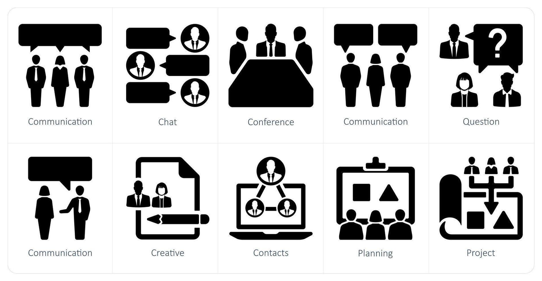 un conjunto de 10 trabajo en equipo íconos como comunicación, charlar, conferencia vector