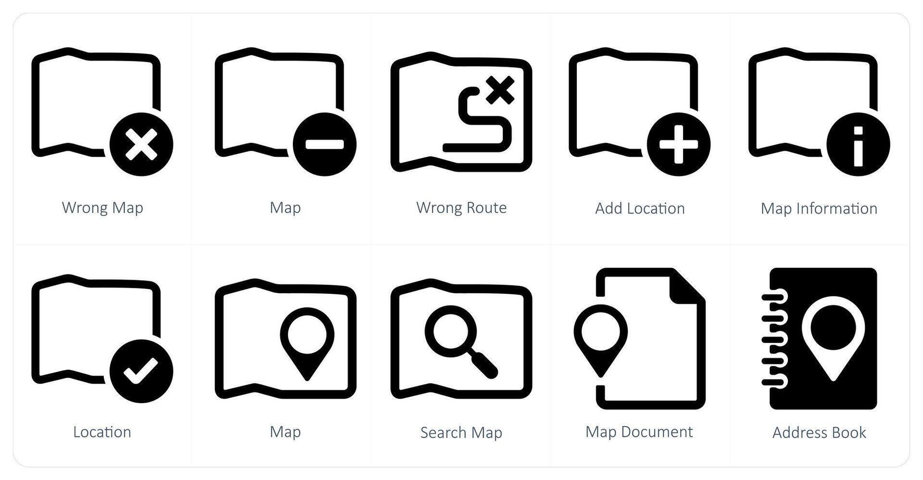 A set of 10 Navigation icons as wrong map, map, wrong route vector