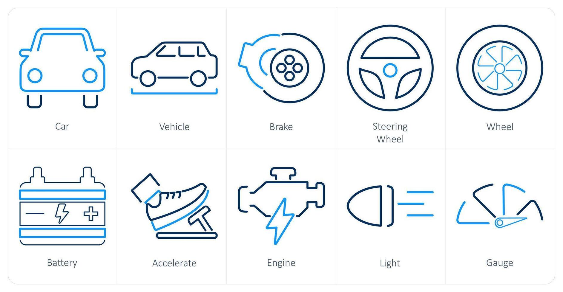 A set of 10 car icons as car, vehicle, brake vector