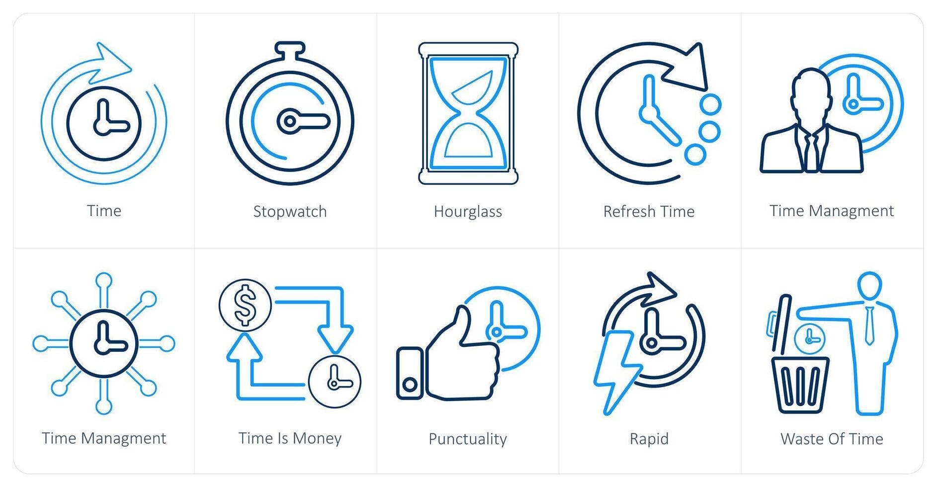 A set of 10 mix icons as time, stopwatch, hourglass vector