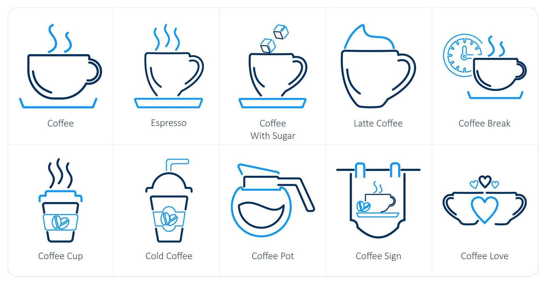 un conjunto de 10 café íconos como café, Café exprés, café con azúcar vector