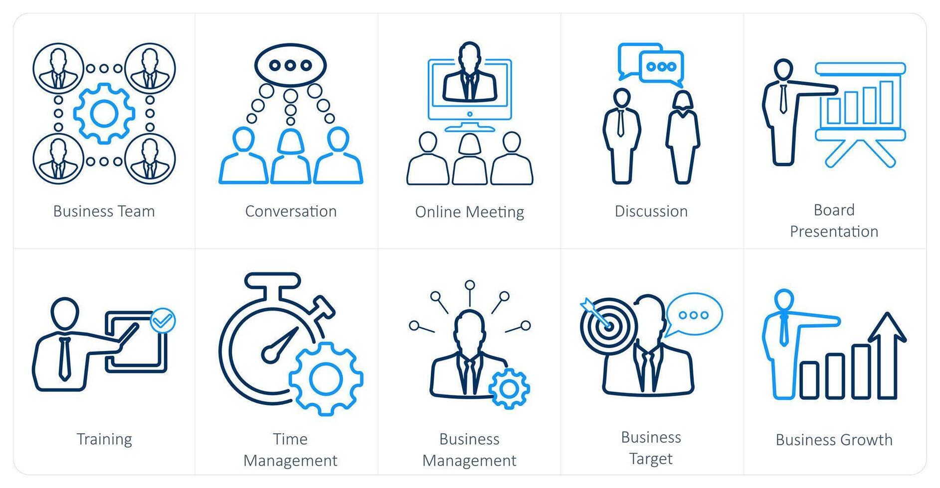 A set of 10 mix icons as business team, conversation, online meeting vector