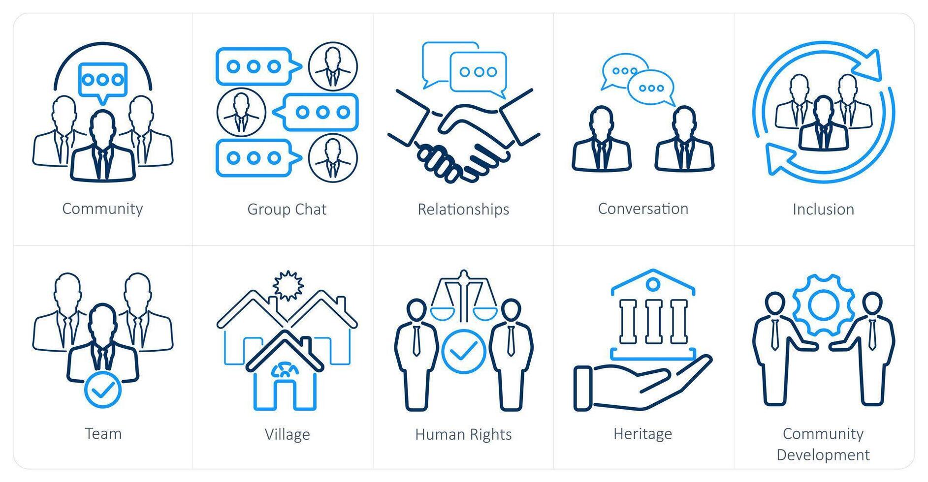 A set of 10 community icons as community, group chat, relationships vector