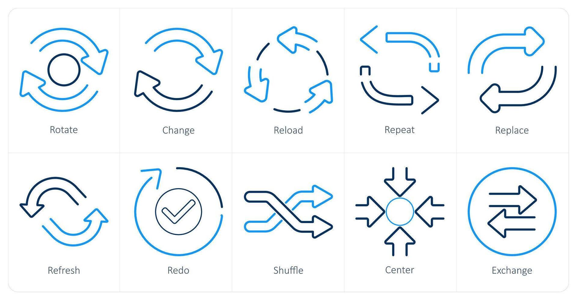 A set of 10 arrows icons as rotate, change, reload vector