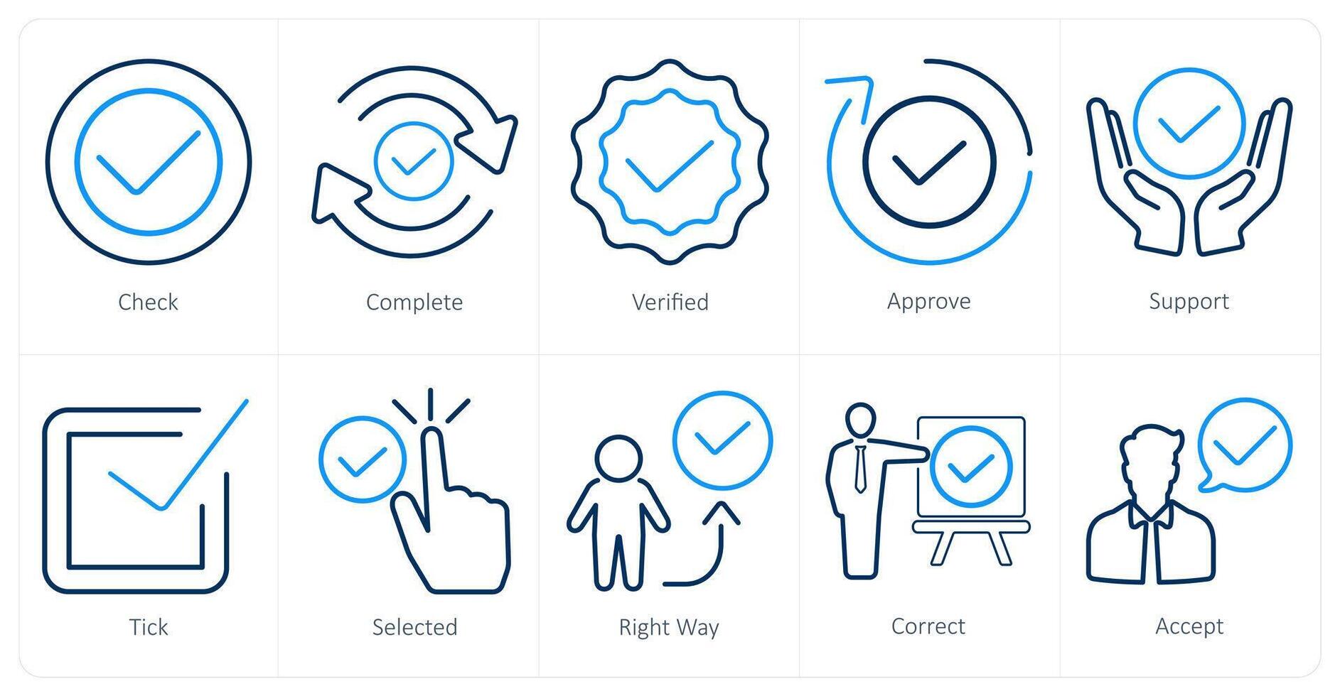 A set of 10 checkmark icons as check, complete, verified vector