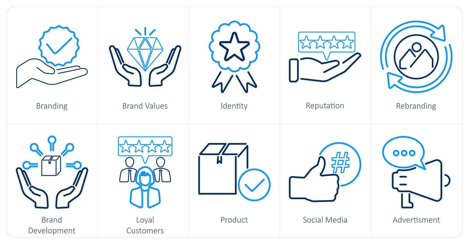 A set of 10 branding icons as branding, brand values, identity vector
