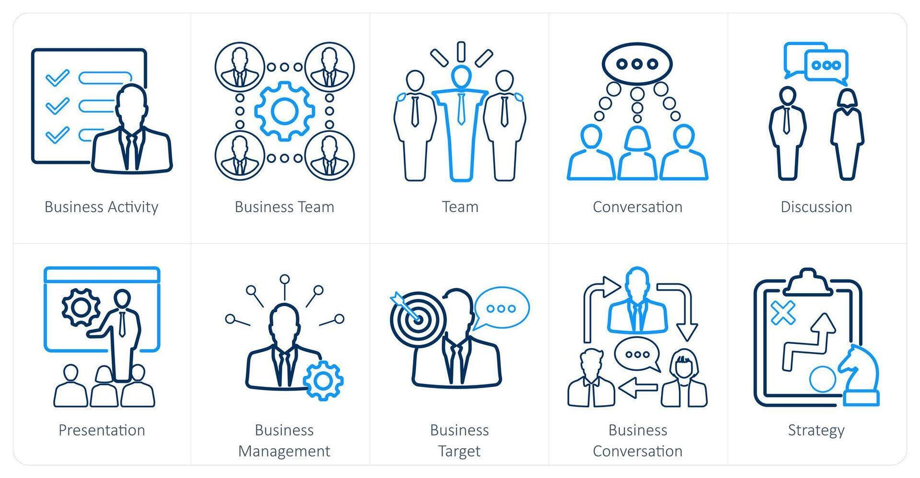 A set of 10 mix icons as business activity, business team, team vector