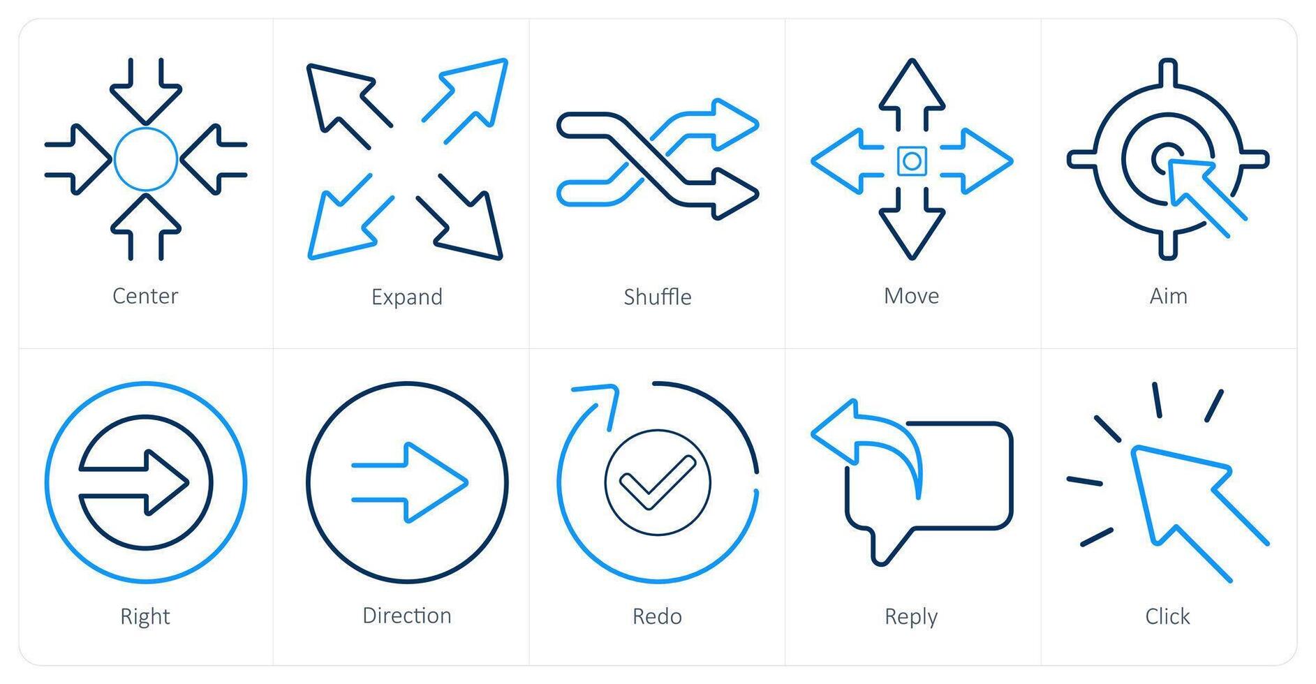 A set of 10 arrows icons as center, expand, shuffle vector