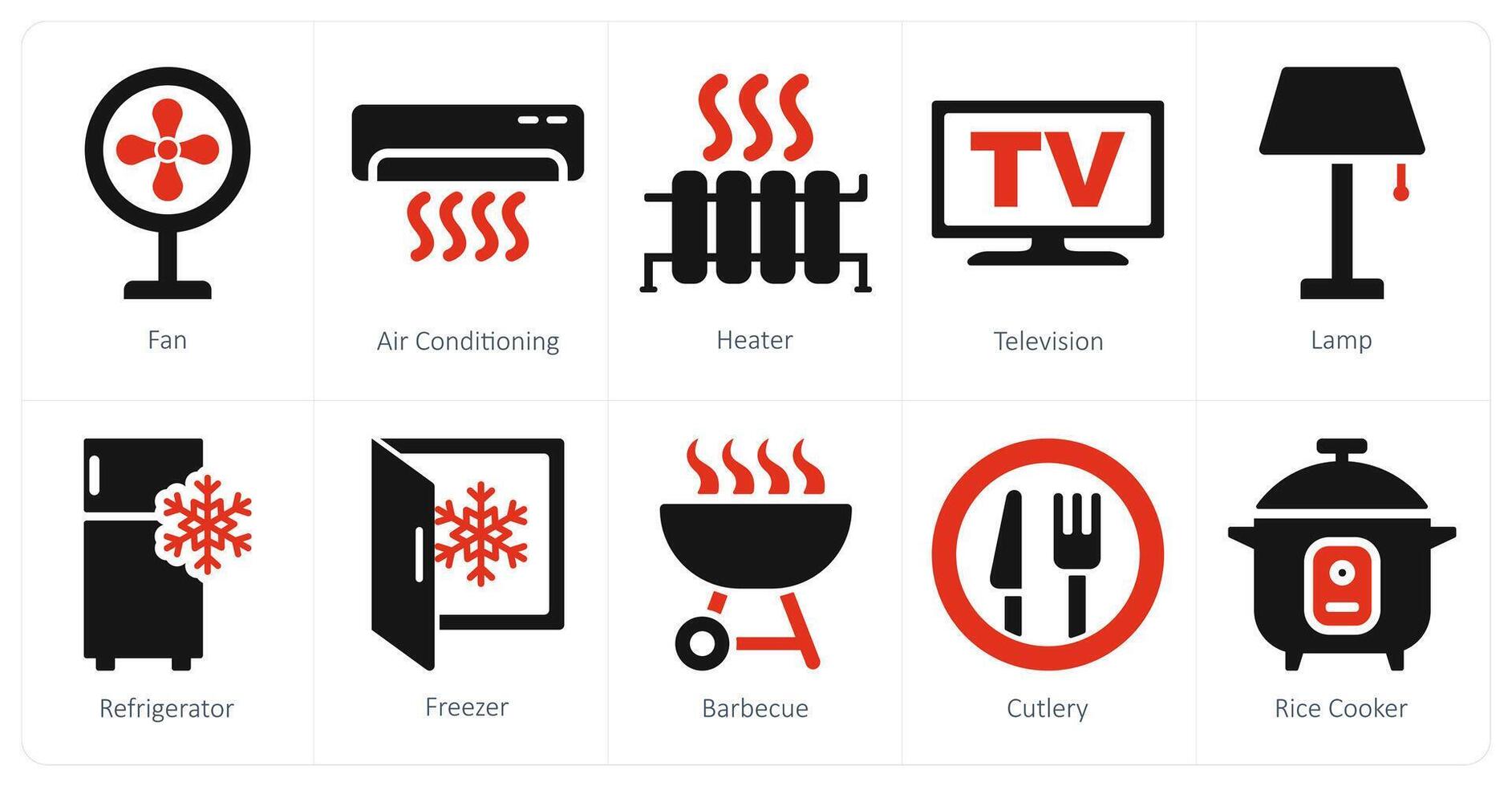 A set of 10 home appliances icons as fan, air conditioning, heater vector