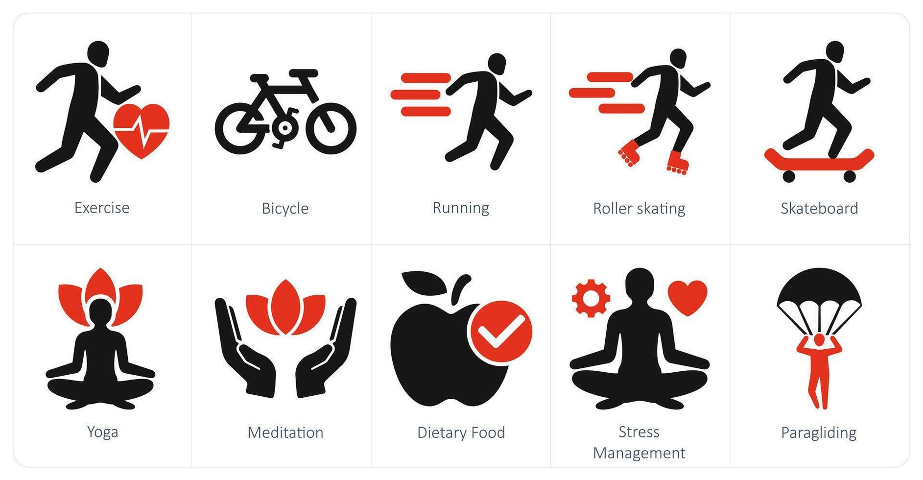 A set of 10 mix icons as exercise, bicycle, running vector