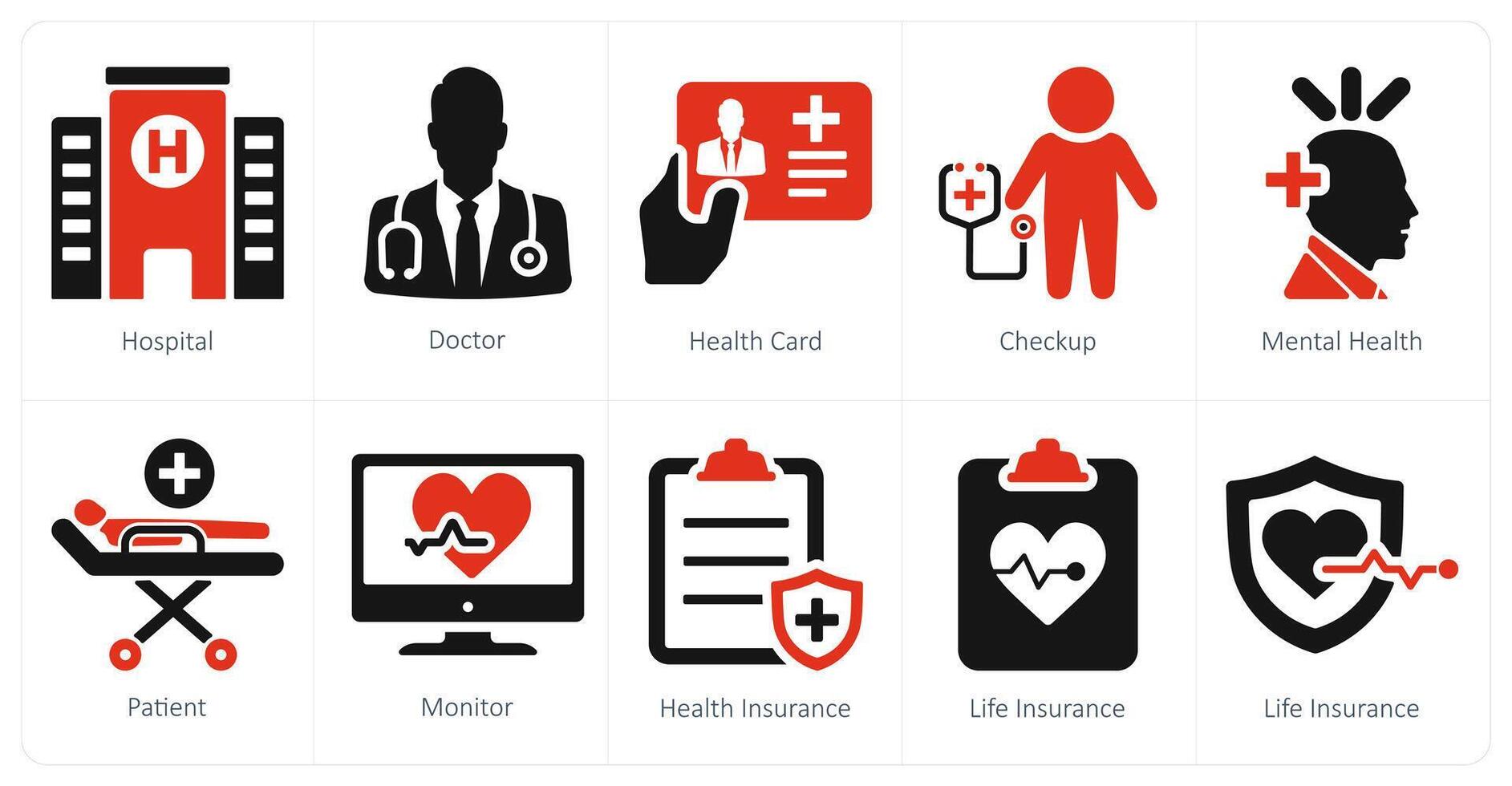 A set of 10 health checkup icons as hospital, doctor, health card vector