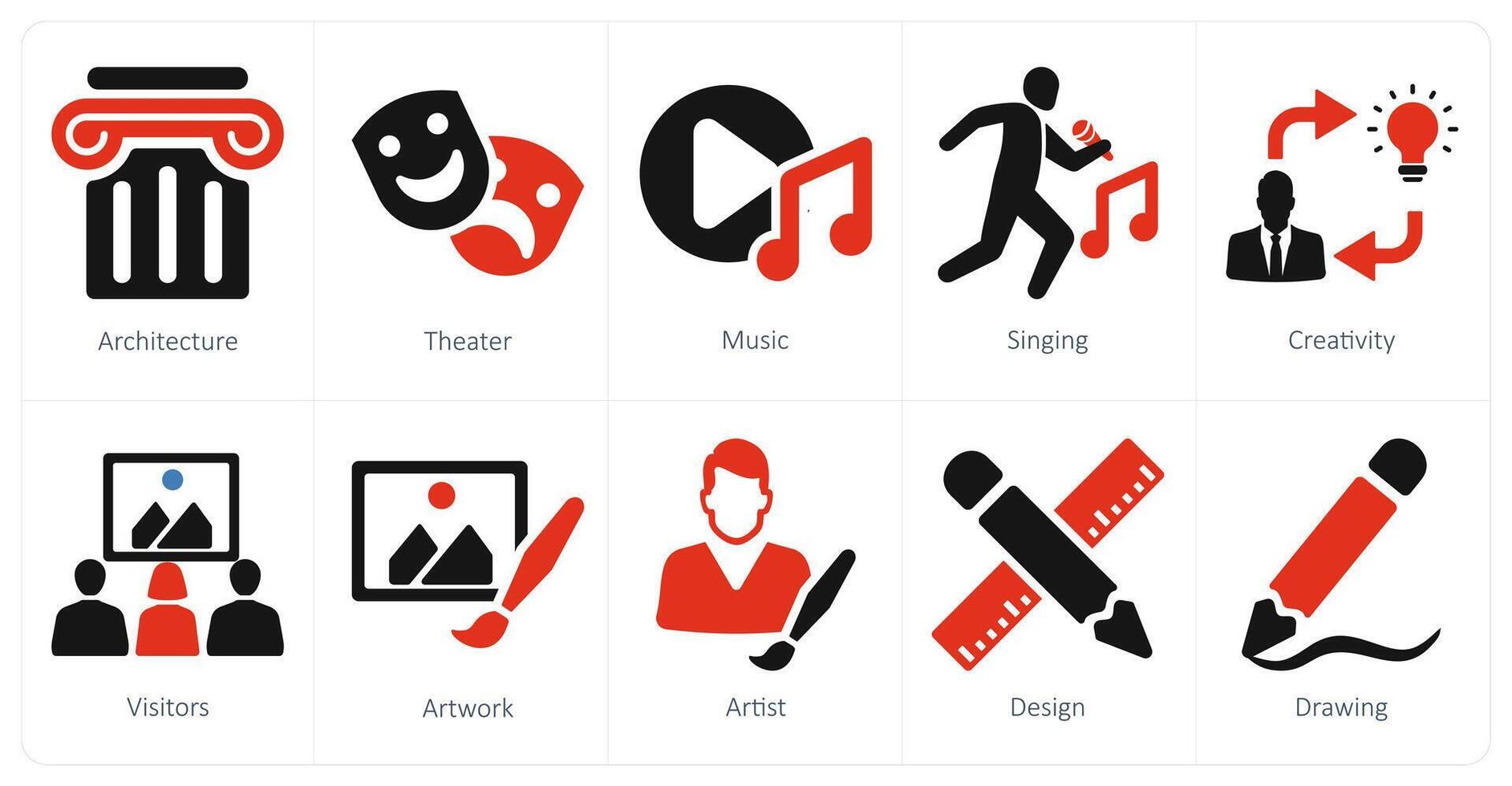 A set of 10 art icons as architecture, theater, music vector