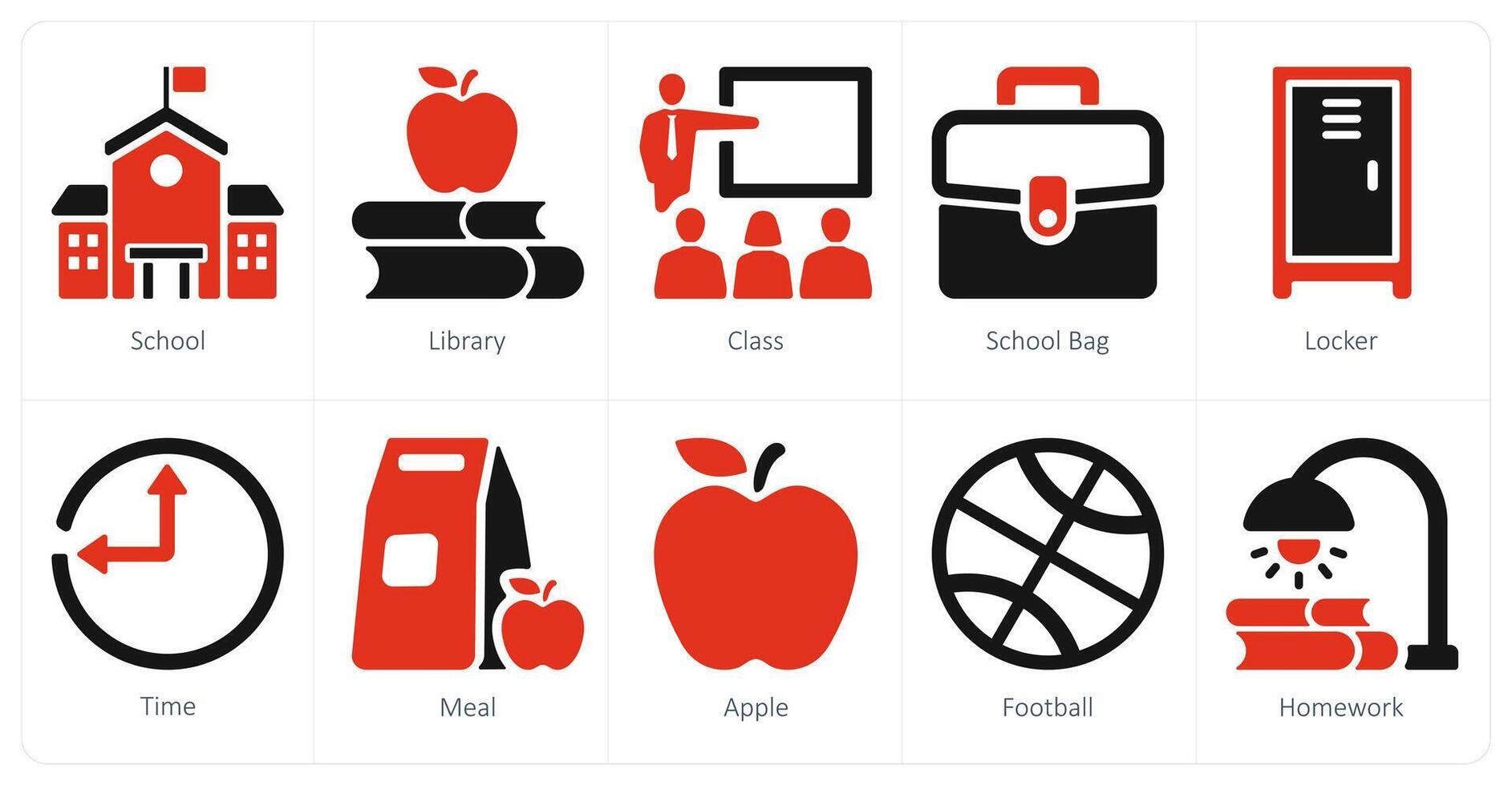 A set of 10 school and education icons as school, library, class vector