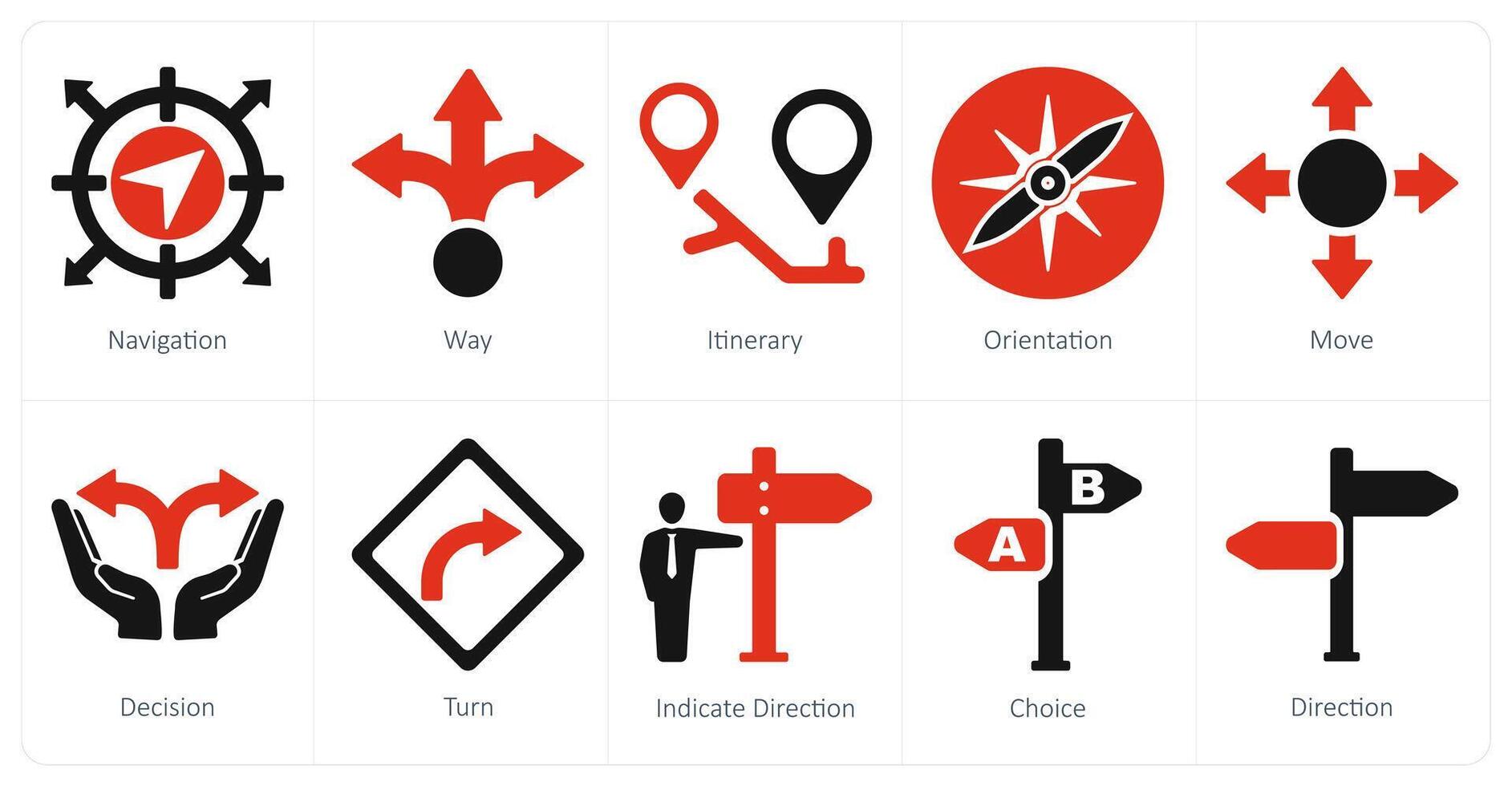 A set of 10 direction icons as navigation, way, itinerary vector