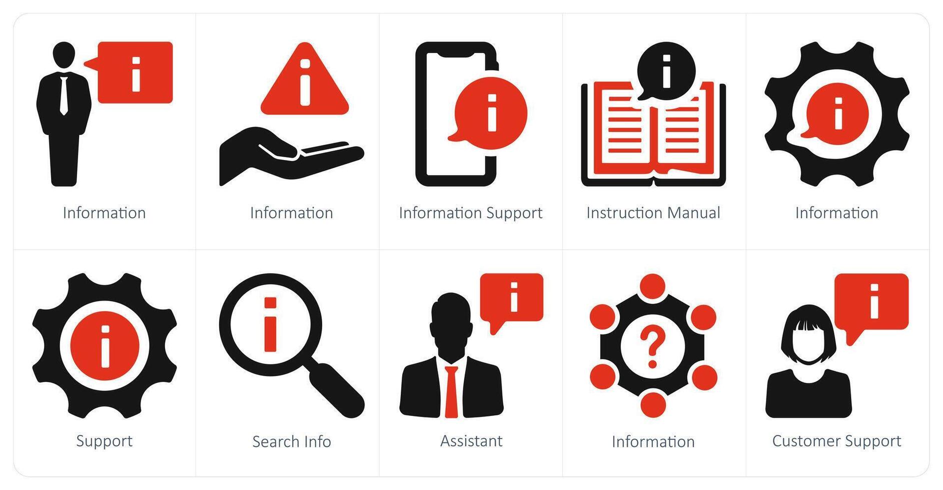 A set of 10 customer support icons as information, information support, instruction manual vector