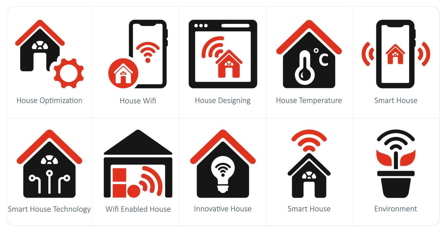 A set of 10 smart home icons as house optimization, house wifi, home designing vector