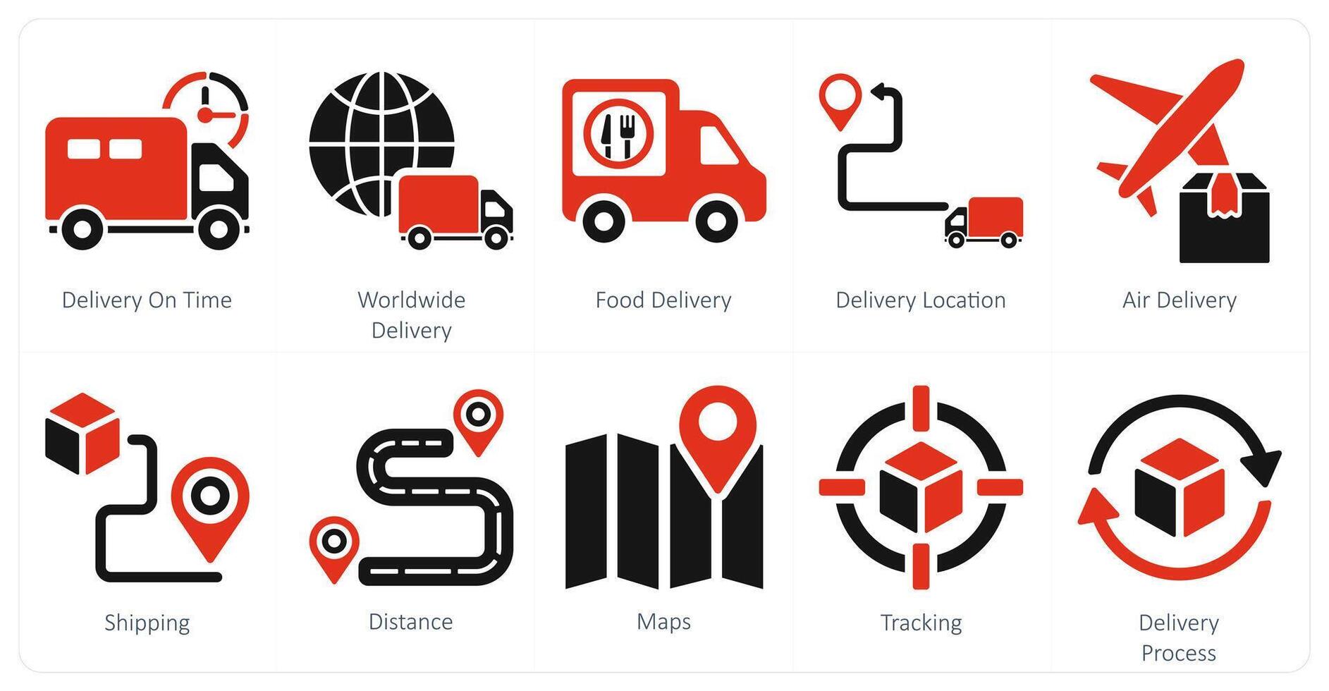 A set of 10 delivery icons as delivery on time, worldwide delivery, food delivery vector