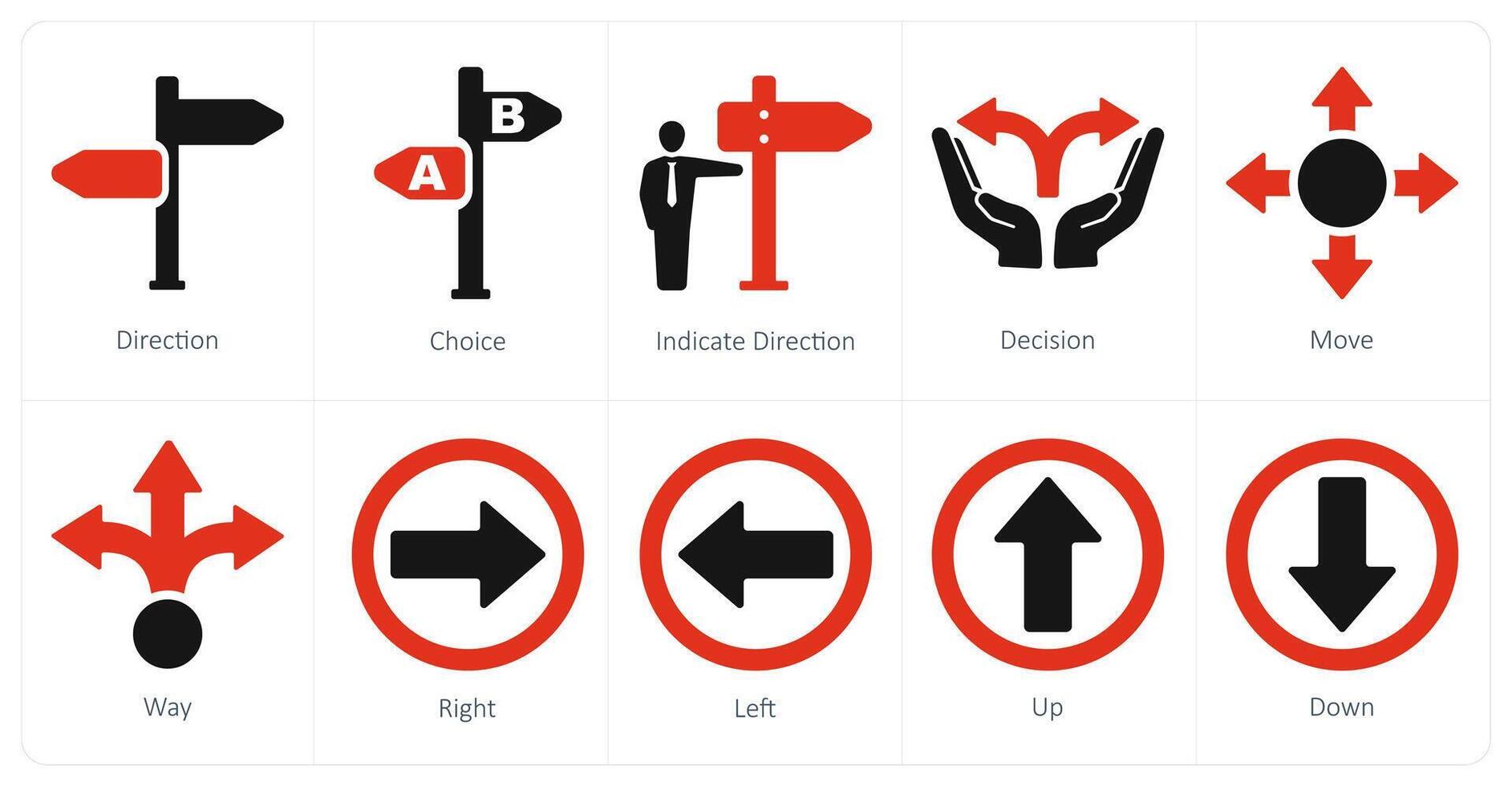 A set of 10 direction icons as direction, choice, indicate direction vector