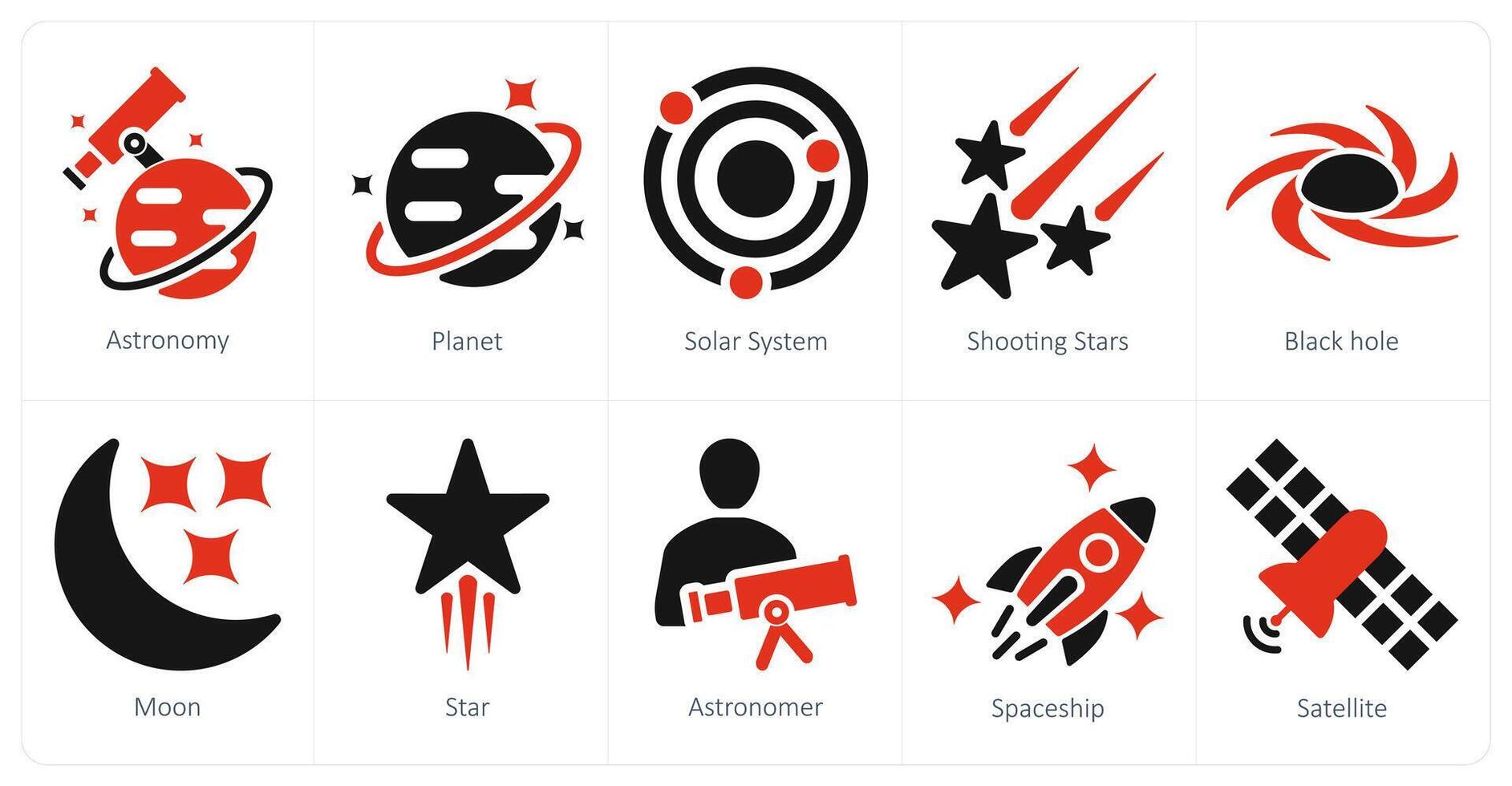 A set of 10 astronomy icons as astronomy, planet, solar system vector