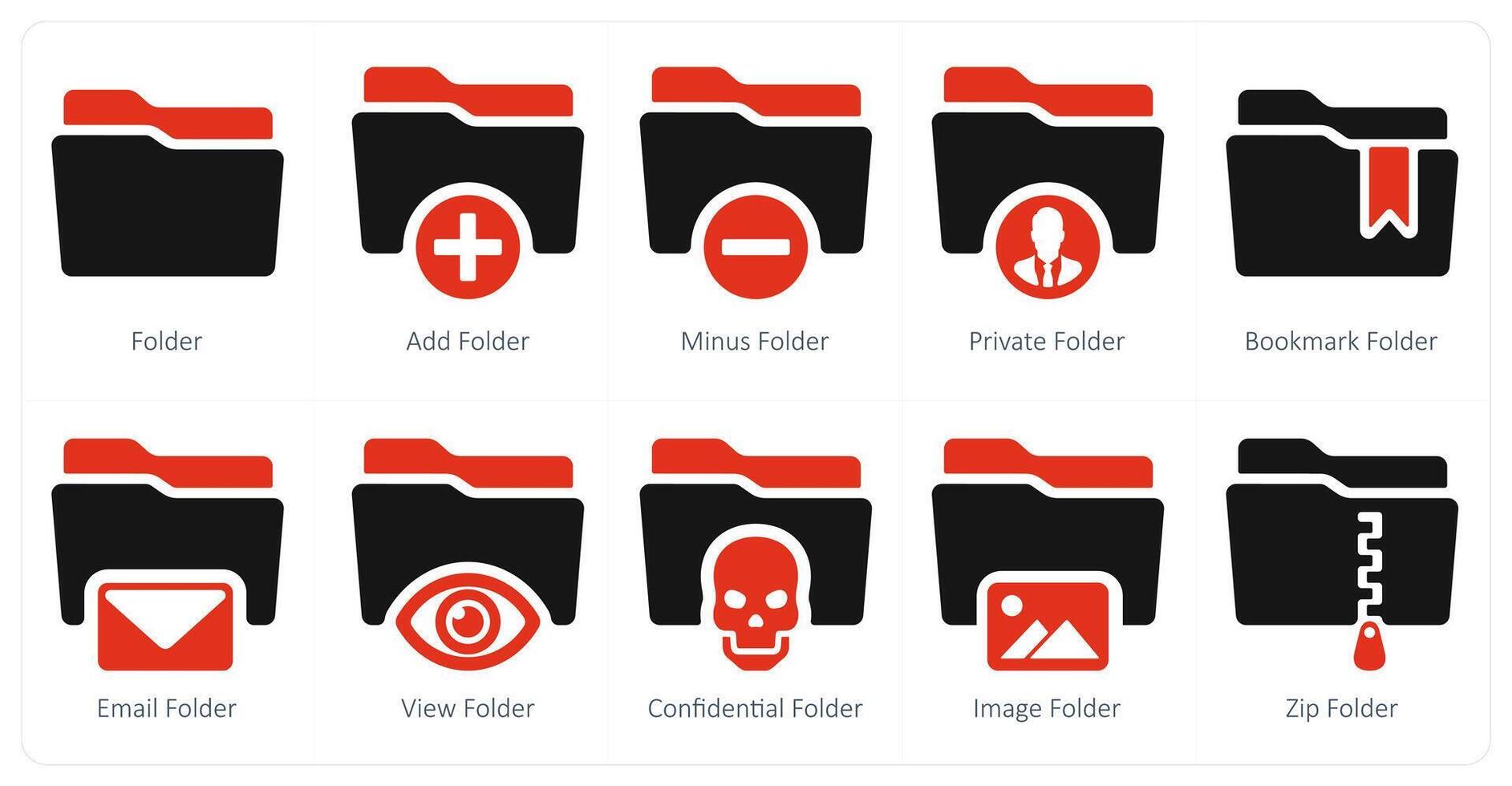 A set of 10 Folder icons as folder, add folder, minus folder vector