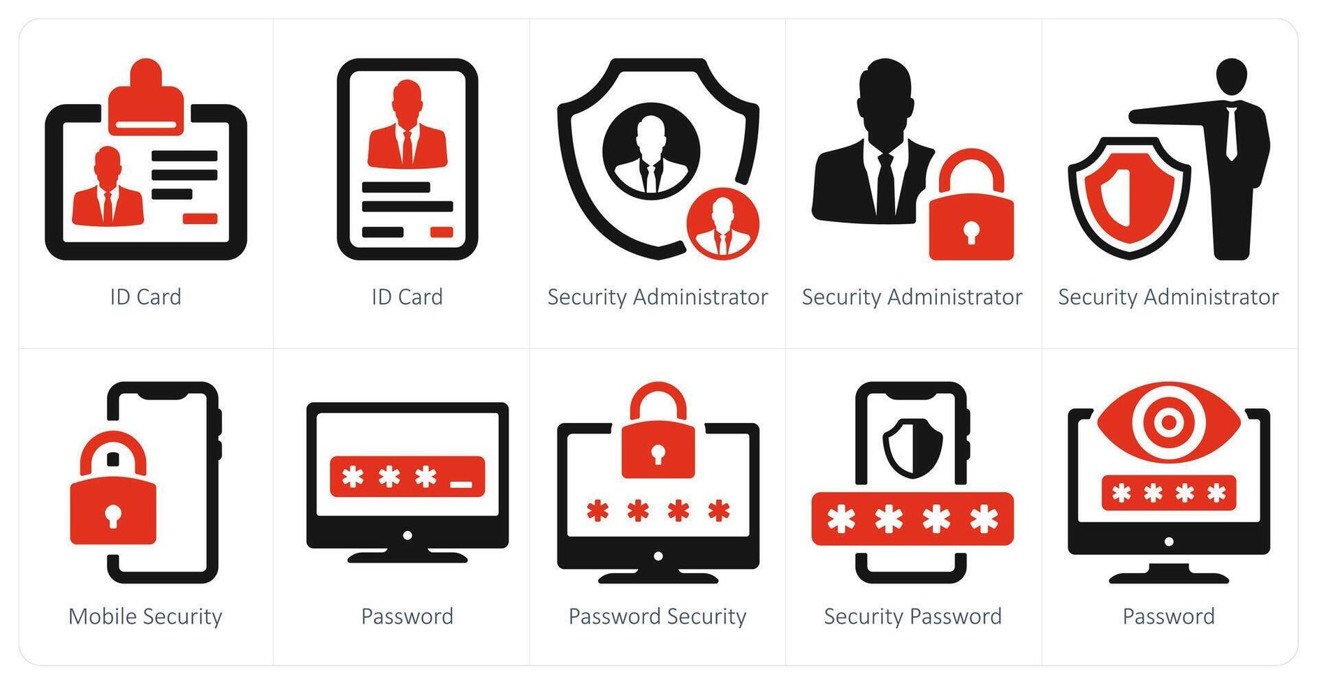 un conjunto de 10 seguridad íconos como carné de identidad tarjeta, seguridad administrador vector