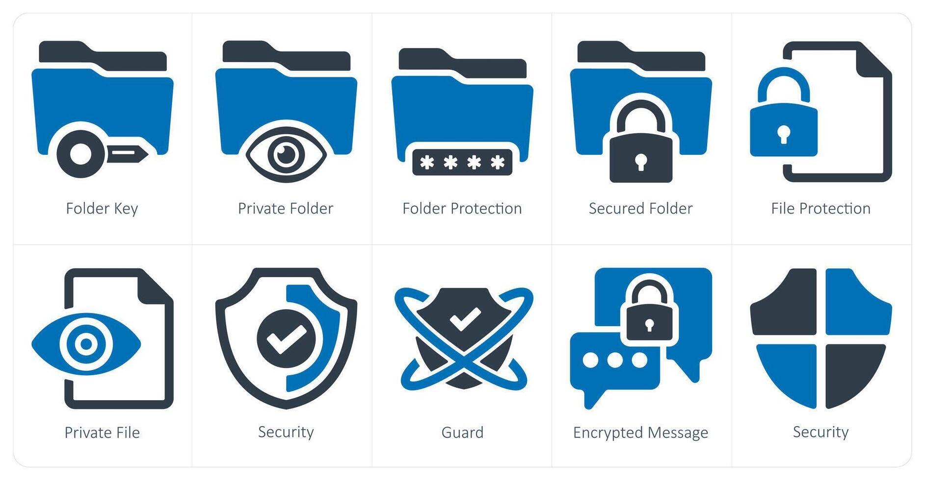 A set of 10 Security icons as folder key, private folder, folder vector