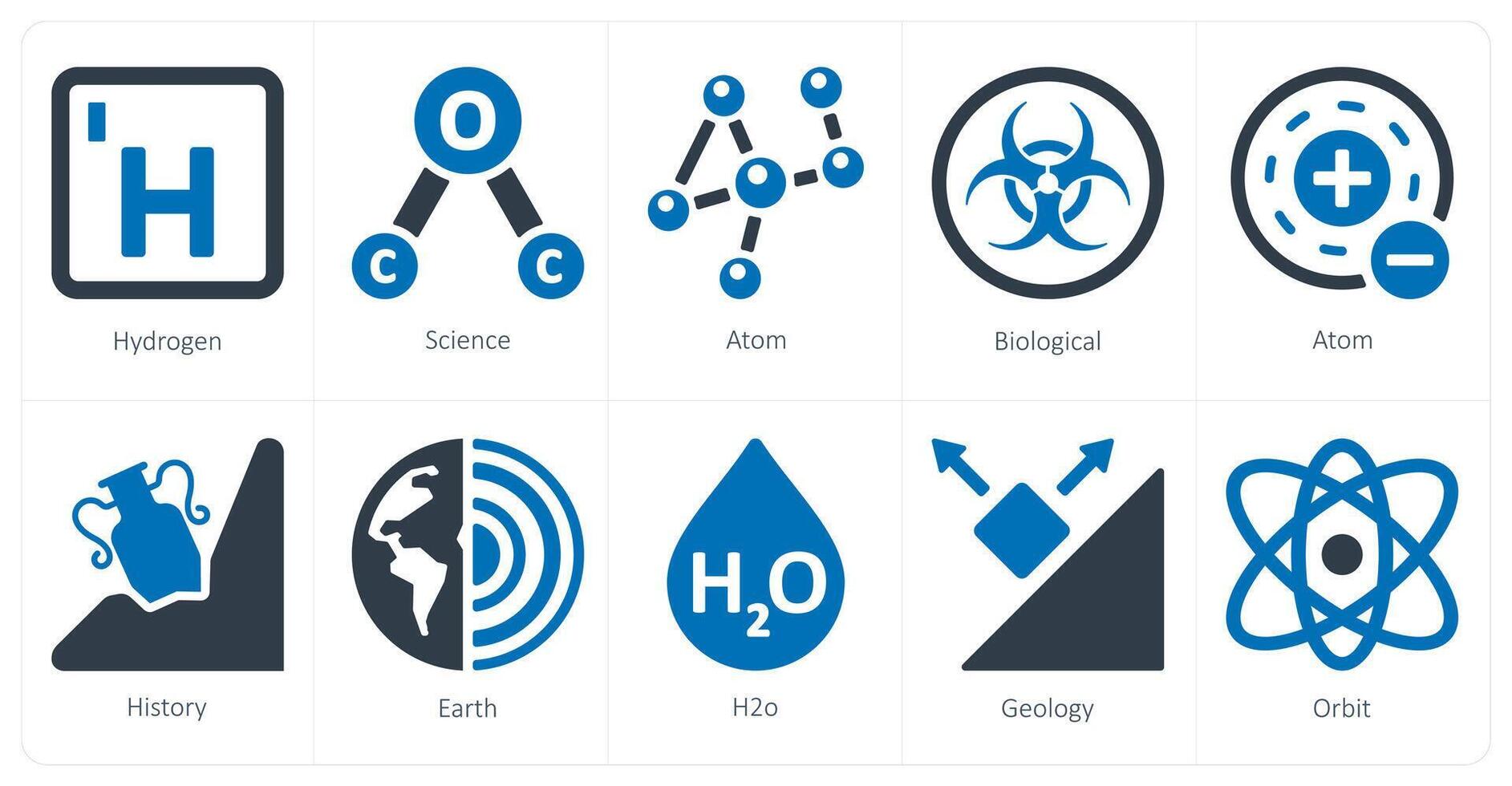 A set of 10 Science and Experiment icons as hydrogen, science, atom vector