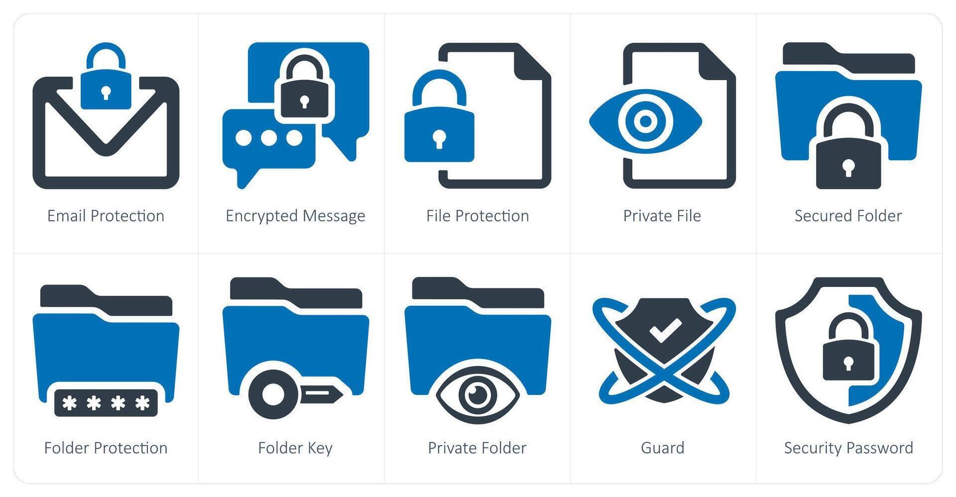 A set of 10 Security icons as email protection, encrypted message, file protection vector