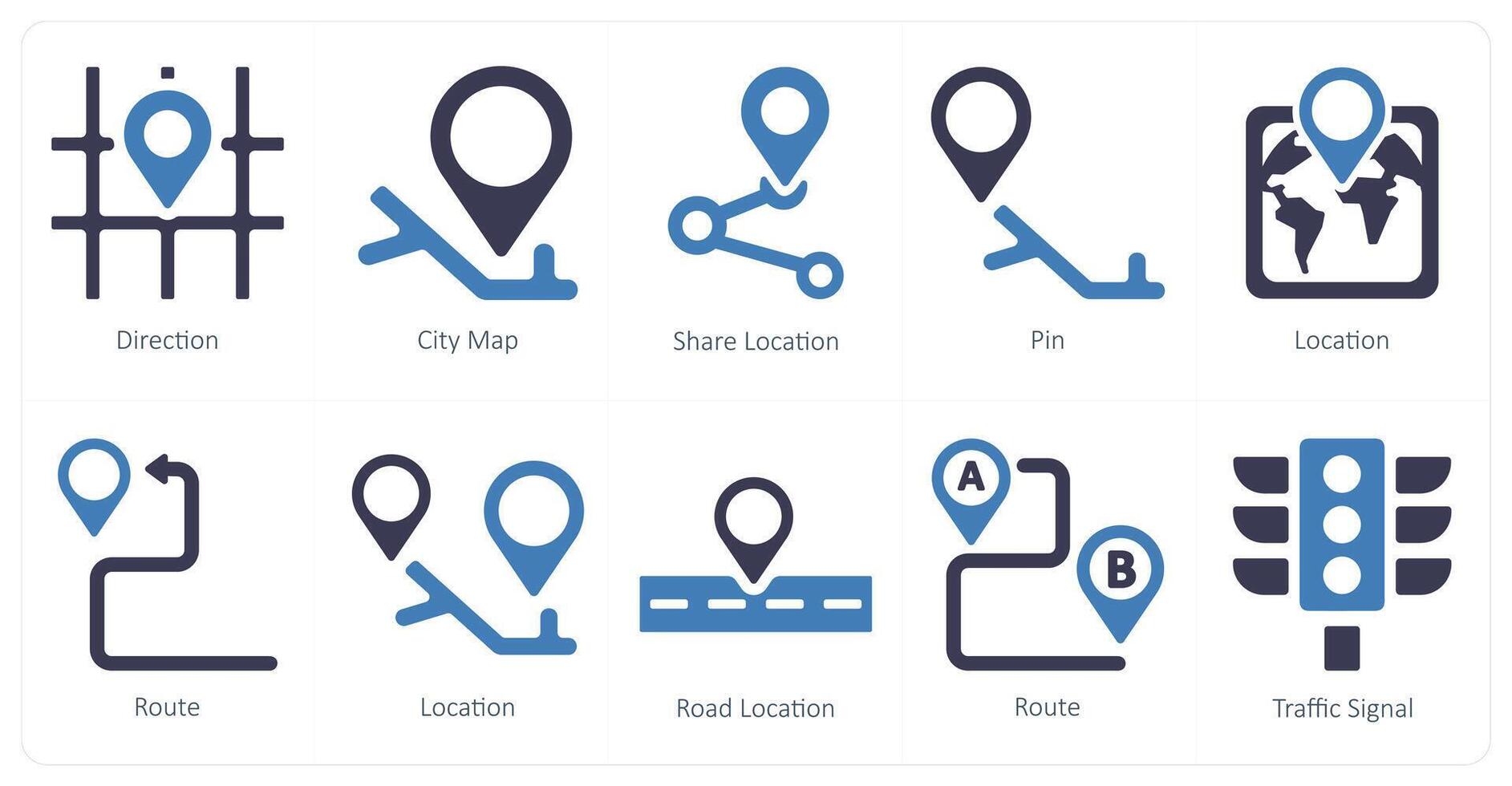 un conjunto de 10 navegación íconos como dirección, ciudad mapa, compartir ubicación vector