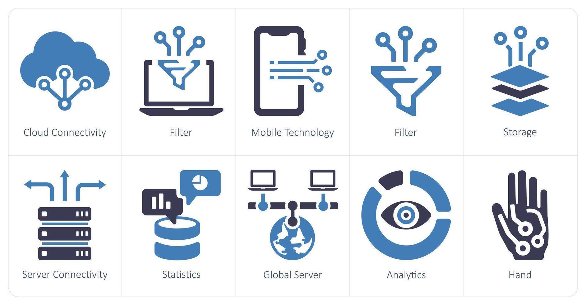 A set of 10 Big Data icons as cloud connectivity, filter, mobile technology vector