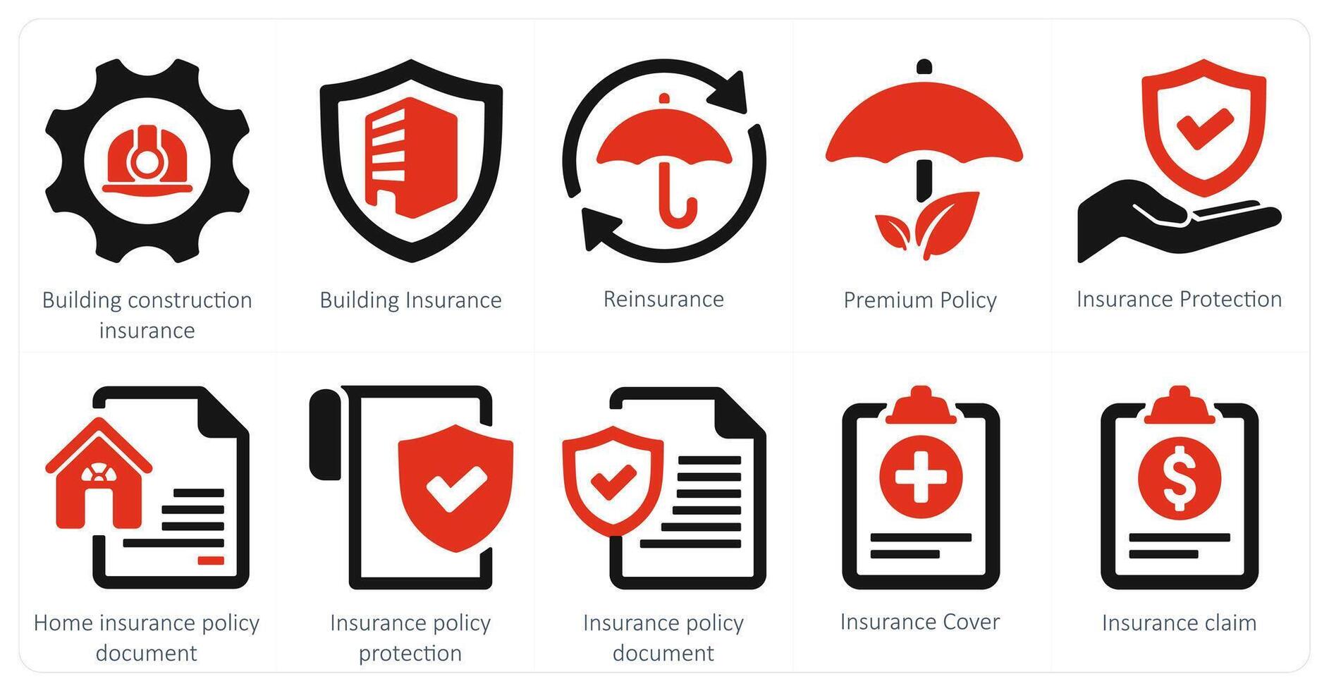 A set of 10 Insurance icons as building construction insurance, building insurance, reinsurance vector