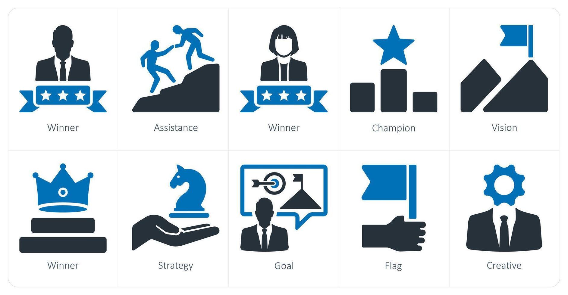 A set of 10 Leadership icons as winner, assistance, champion vector