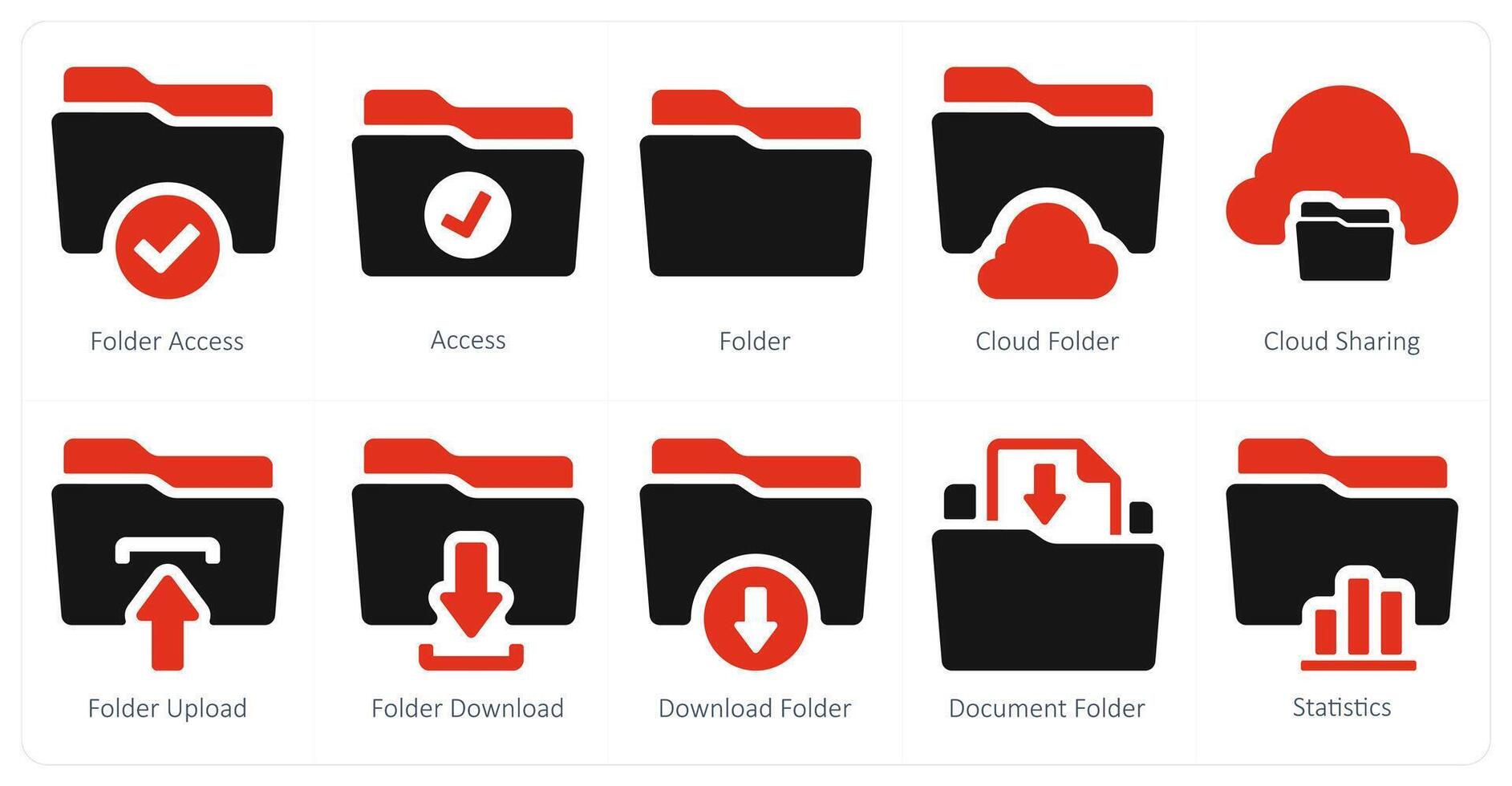 A set of 10 Folder icons as folder access, access, folder, cloud folder vector