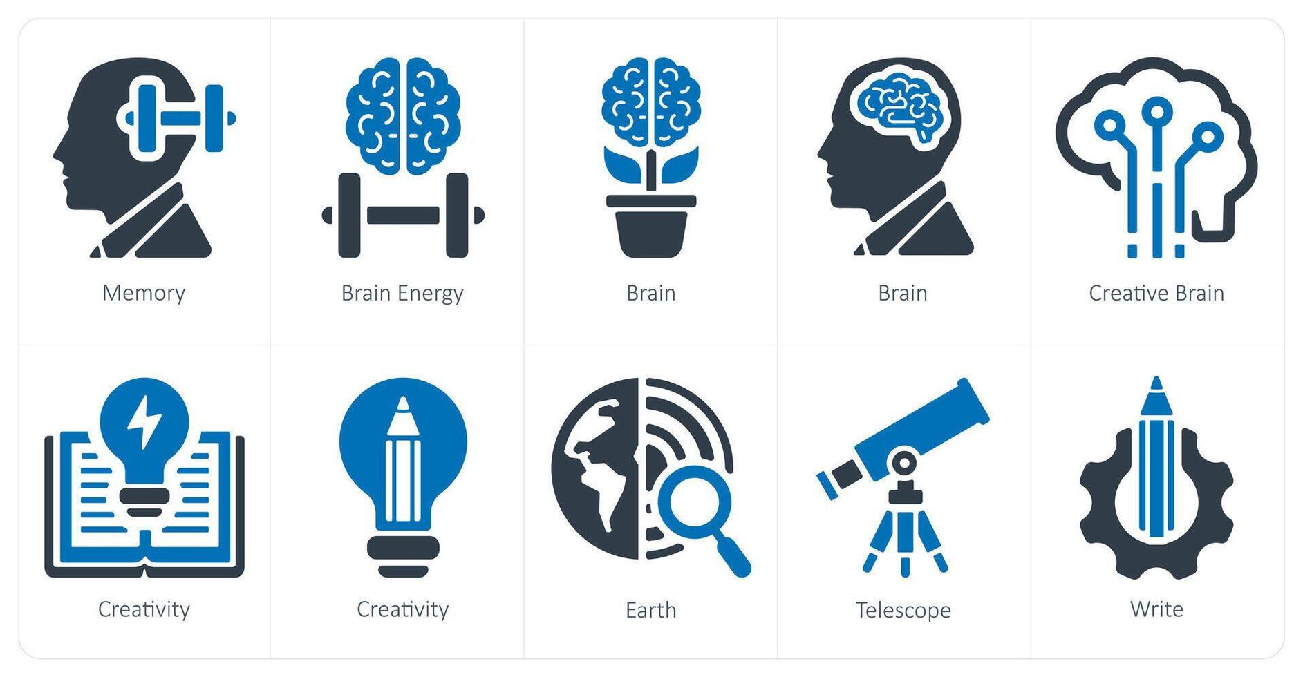 A set of 10 School and Education icons as memory, brain energy, brain vector