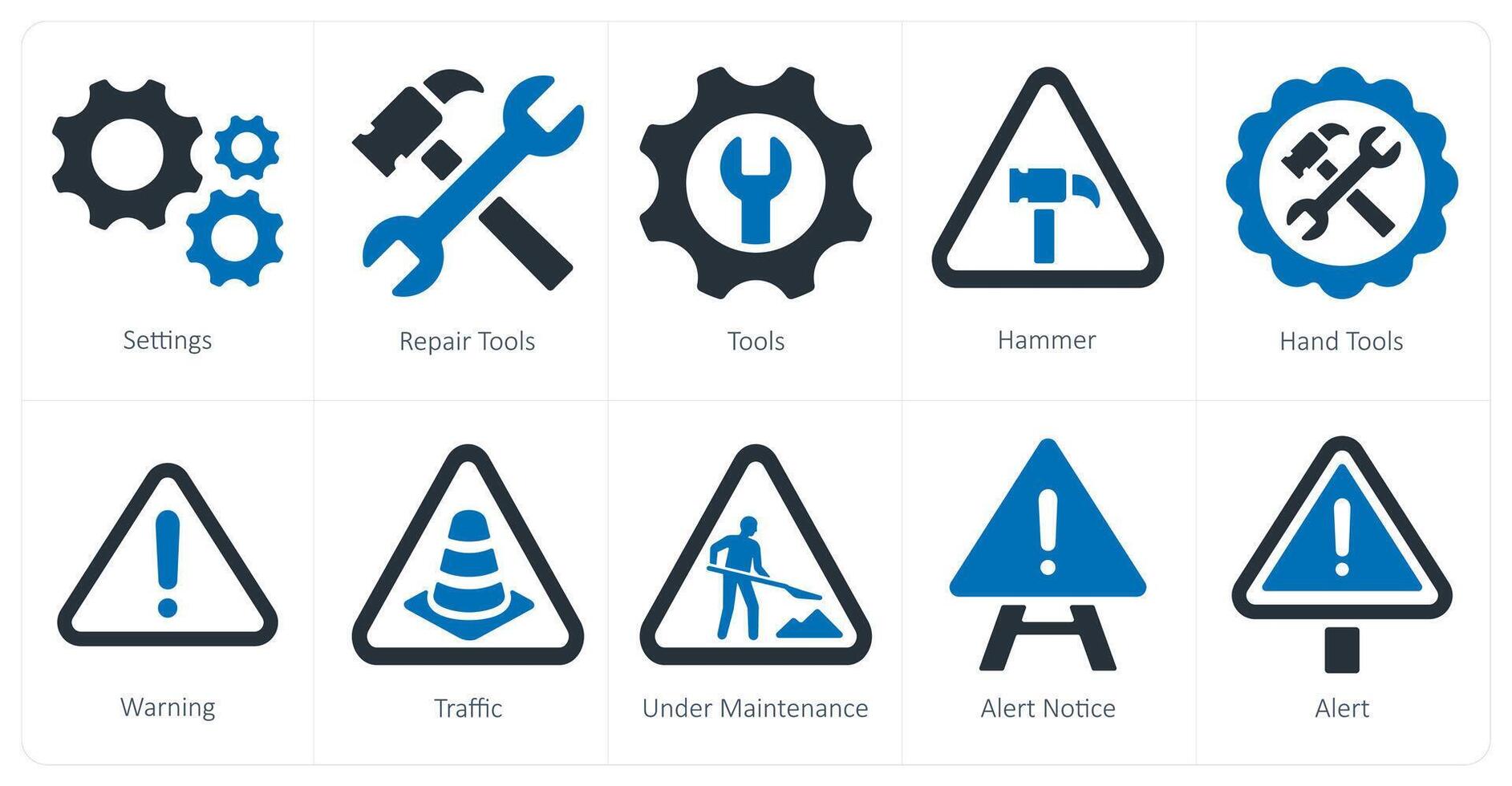 A set of 10 underconstruction icons as settings, repair tools, tools vector
