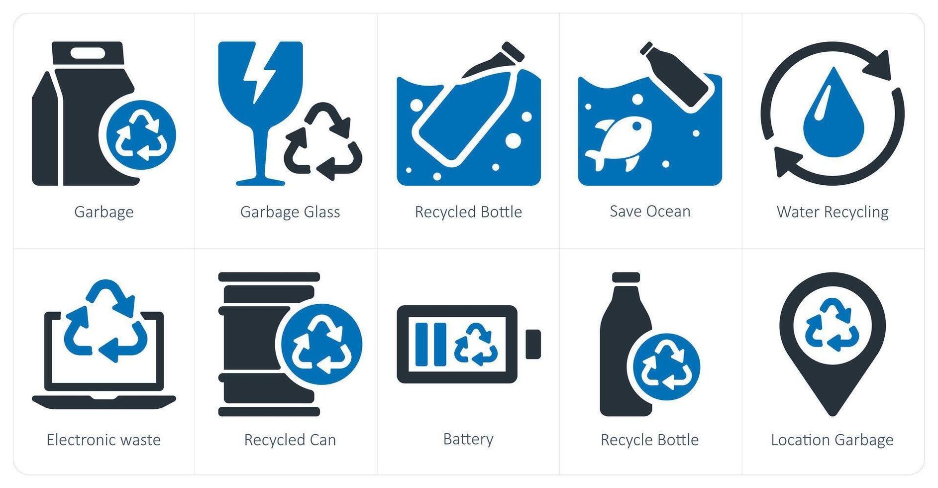 A set of 10 Ecology icons as garbage, garbage glass, recycled bottle vector