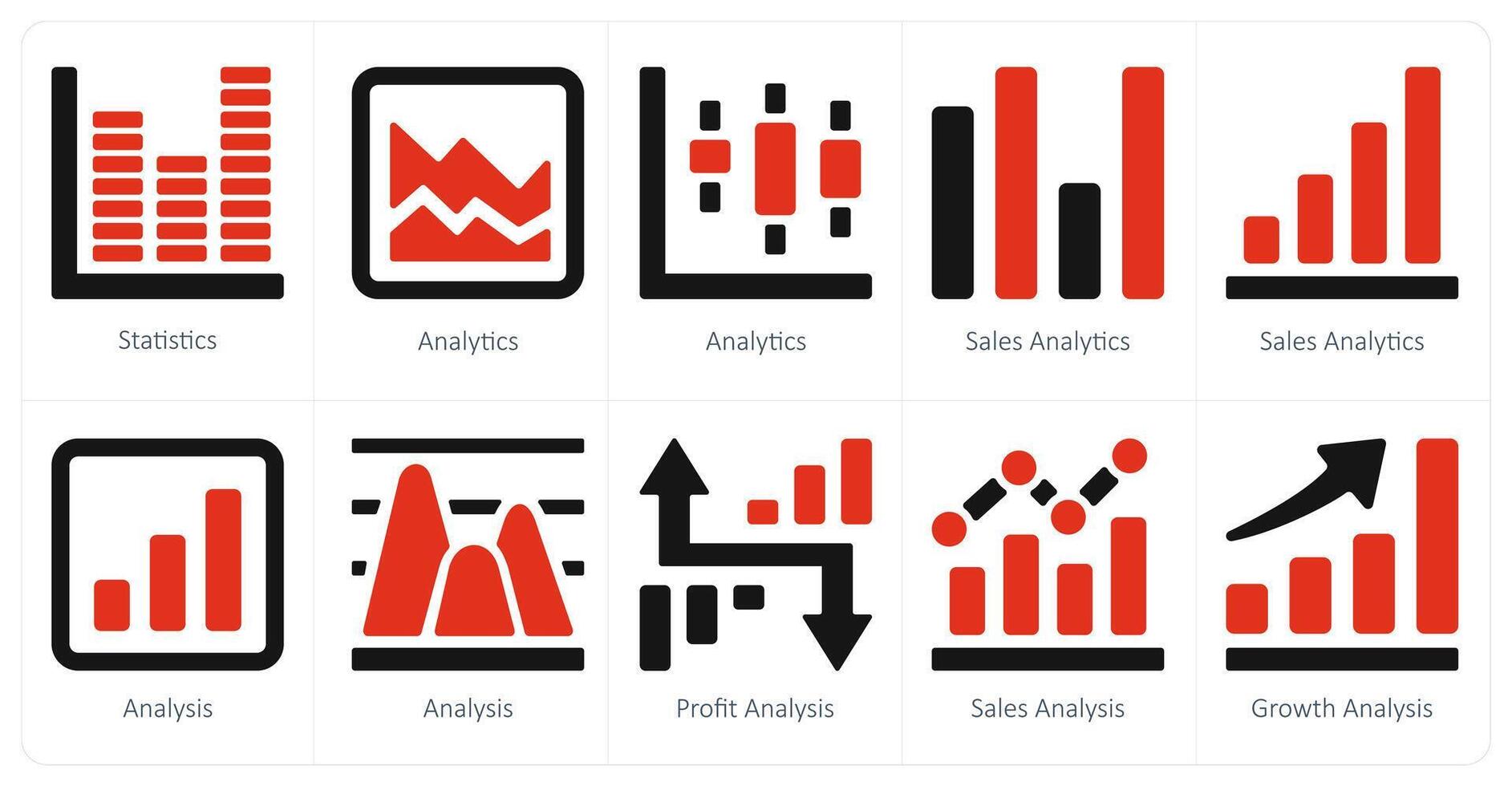 un conjunto de 10 diagrama y informes y informes íconos como Estadísticas, analítica, ventas analítica vector