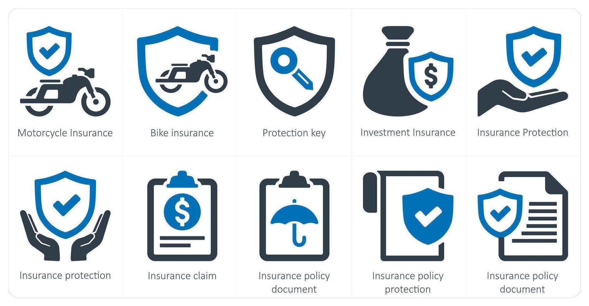 A set of 10 Insurance icons as motorcycle insurance, bike insurance, protection key vector