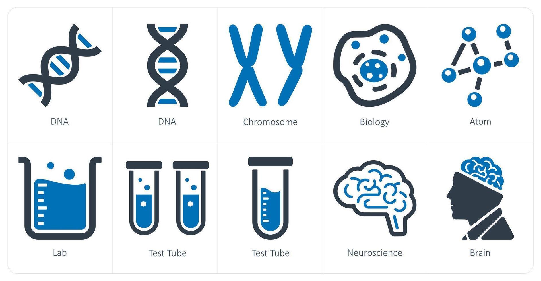 A set of 10 Science and Experiment icons as dna, chromosome, biology vector